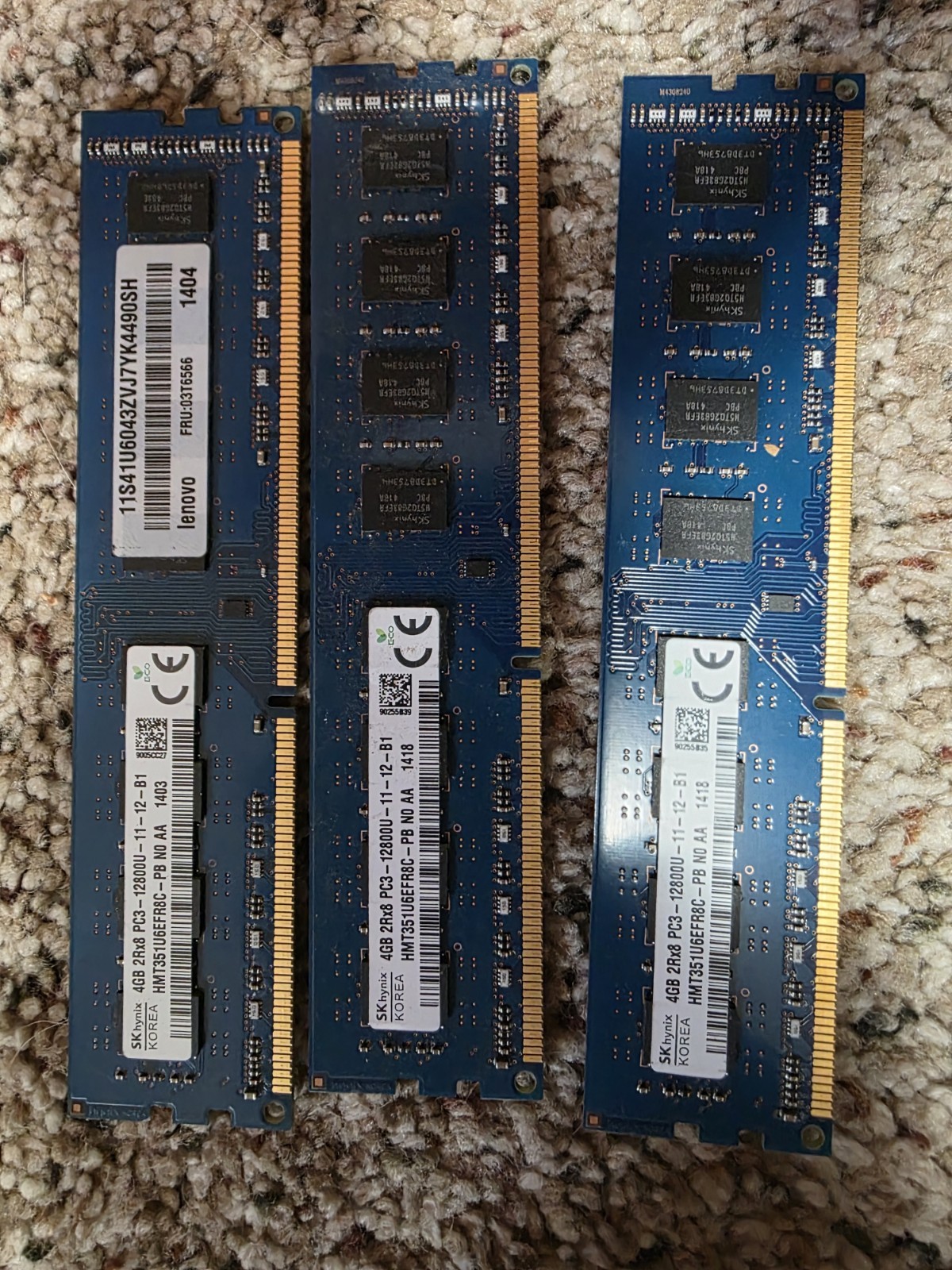 SK hynix 12GB (3x4GB) DDR3 DIMM PC3-12800U 240-Pin Memory HMT351U6EFR8C-PB