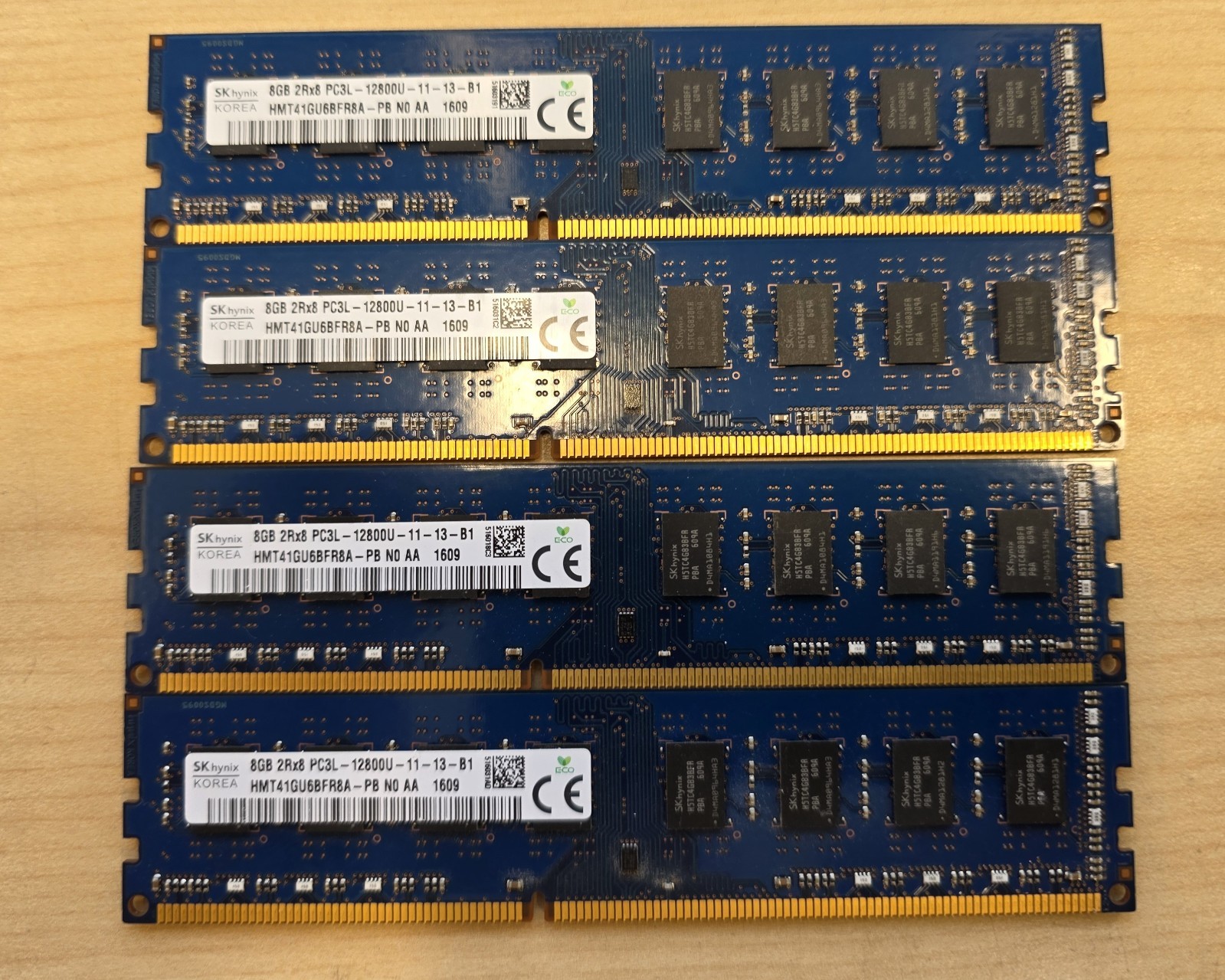 Lot of 4 SK Hynix 8GB 2Rx8 PC3L-12800U-11-13-B1 HMT41GU6BFR8A-PB Desktop RAM