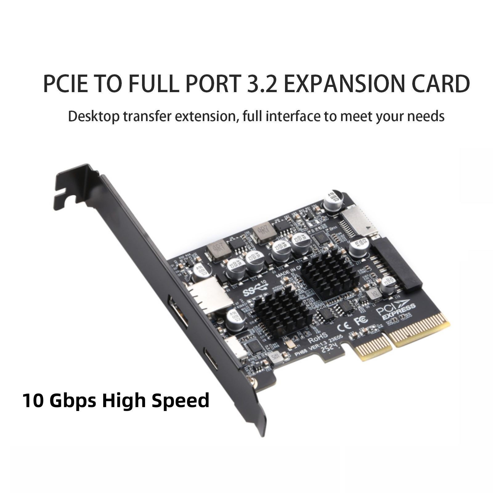 PCI-E X4/X8/X16 USB 3.2 Gen2 Expansion Card For USB1.1 2.0 3.0 3.1 3.2 Black