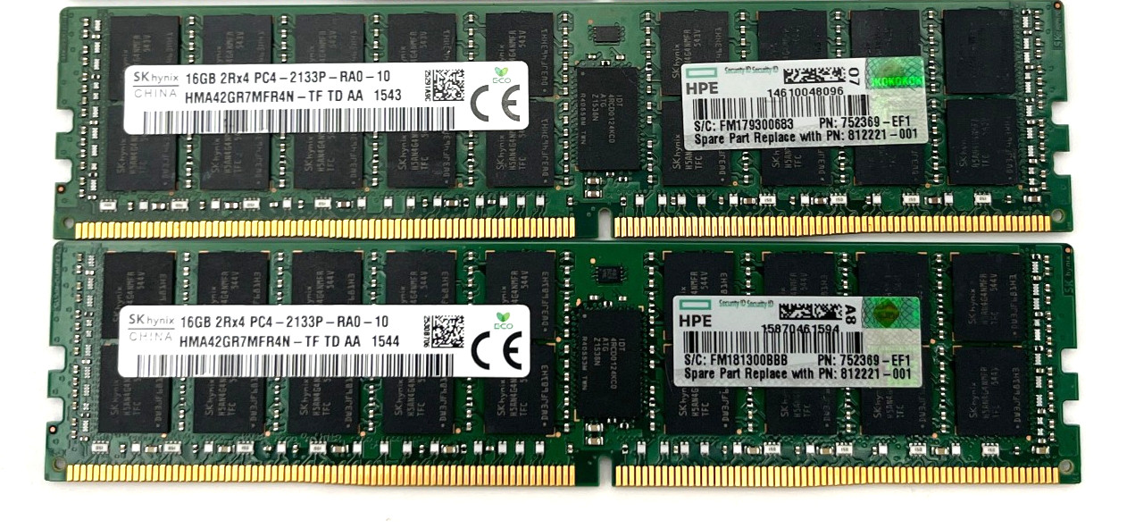32GB Kit (2x16GB) DDR-4 2133P ECC REG HP 752369-EF1 / SK Hynix HMA42GR7MFR4N-TF