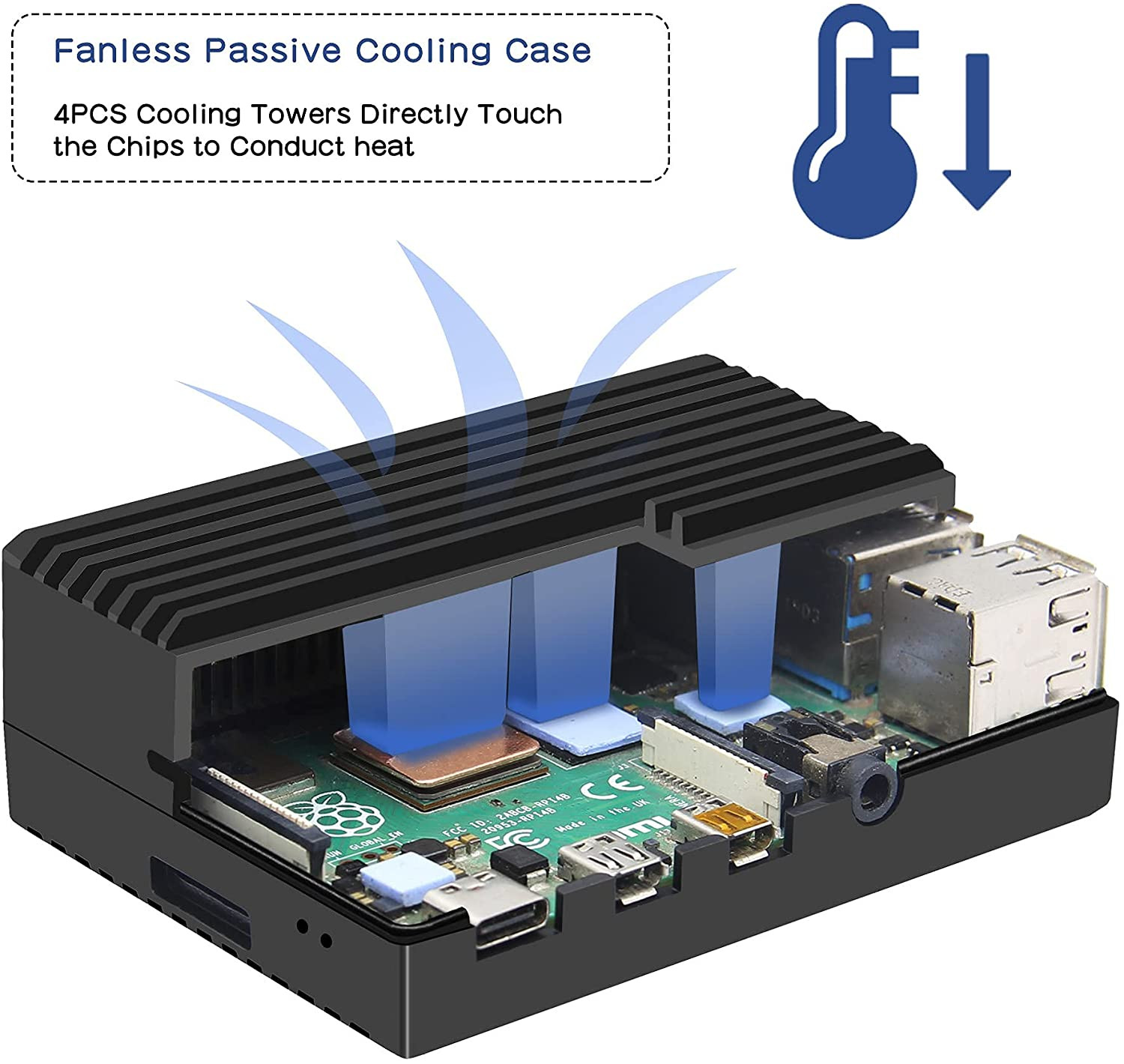 Geekworm for Raspberry Pi 4 Aluminum Case, Heavy Duty Passive Cooling Metal Case