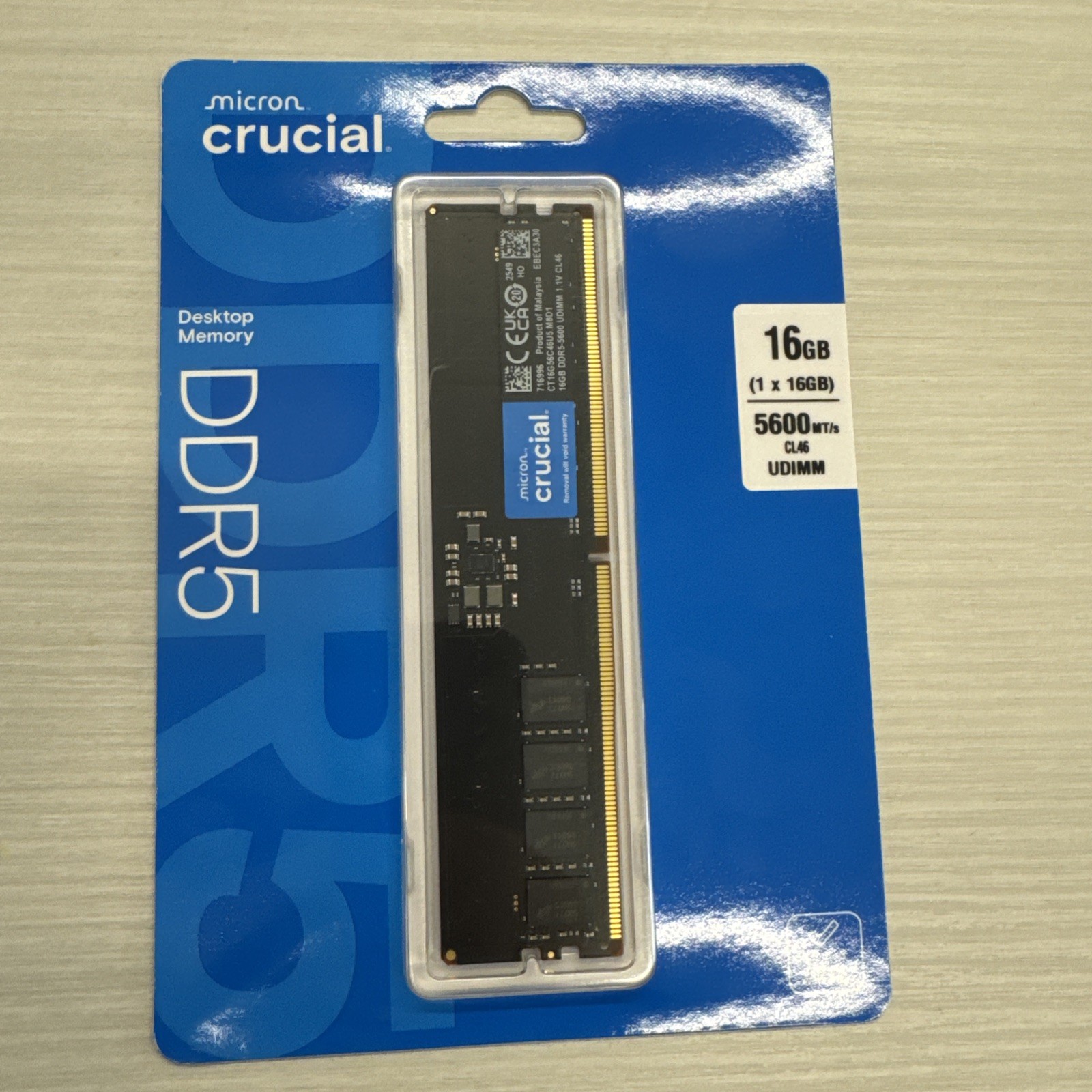 Crucial 16GB DDR5 RAM 5600MHz 288-Pin Desktop Memory 5600 UDIMM CT16G56C46U5