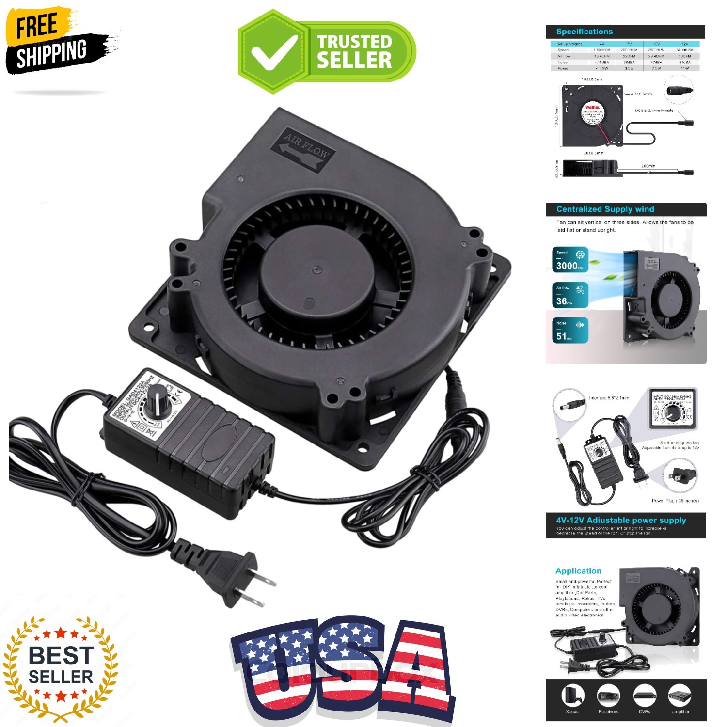 120mm x 32mm Blower Centrifugal Fan 110V 220V AC Powered Fan with Speed Contr…