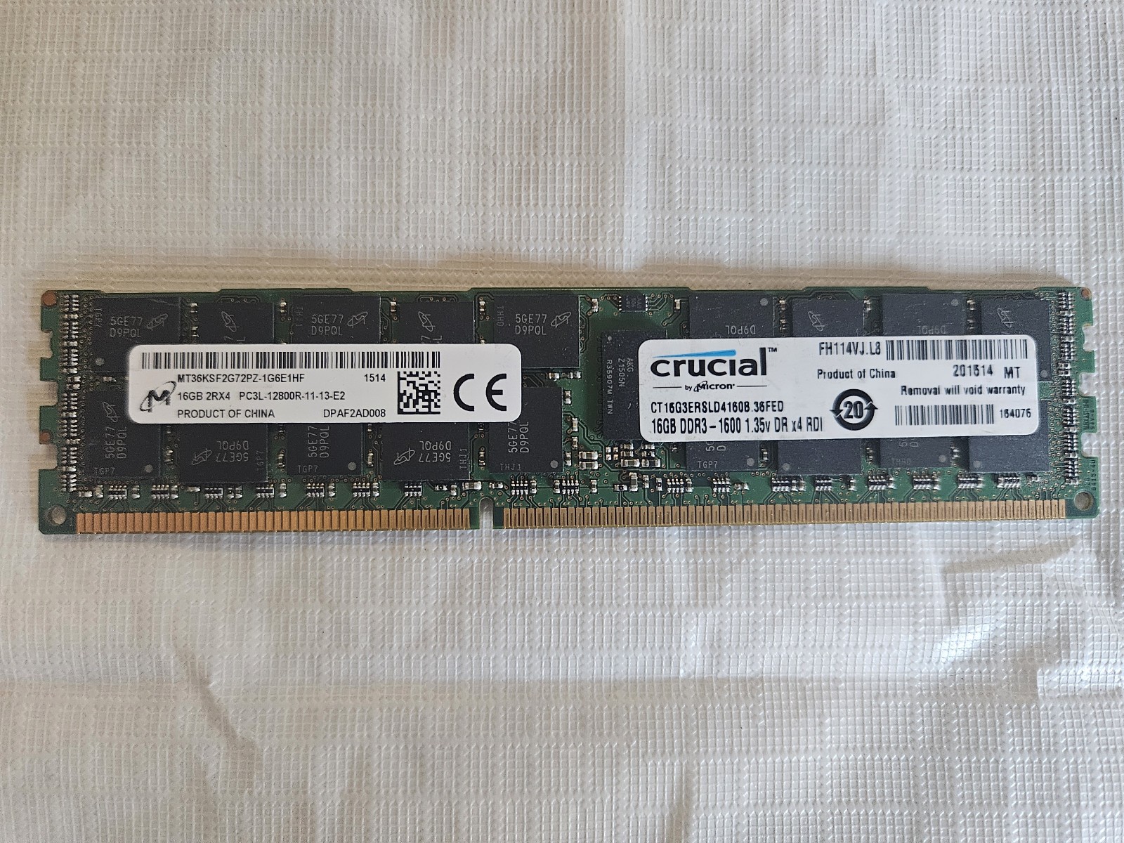 Micron 16GB (1x16GB) 2Rx4 PC3L-12800R DDR3 Registered ECC Server RAM