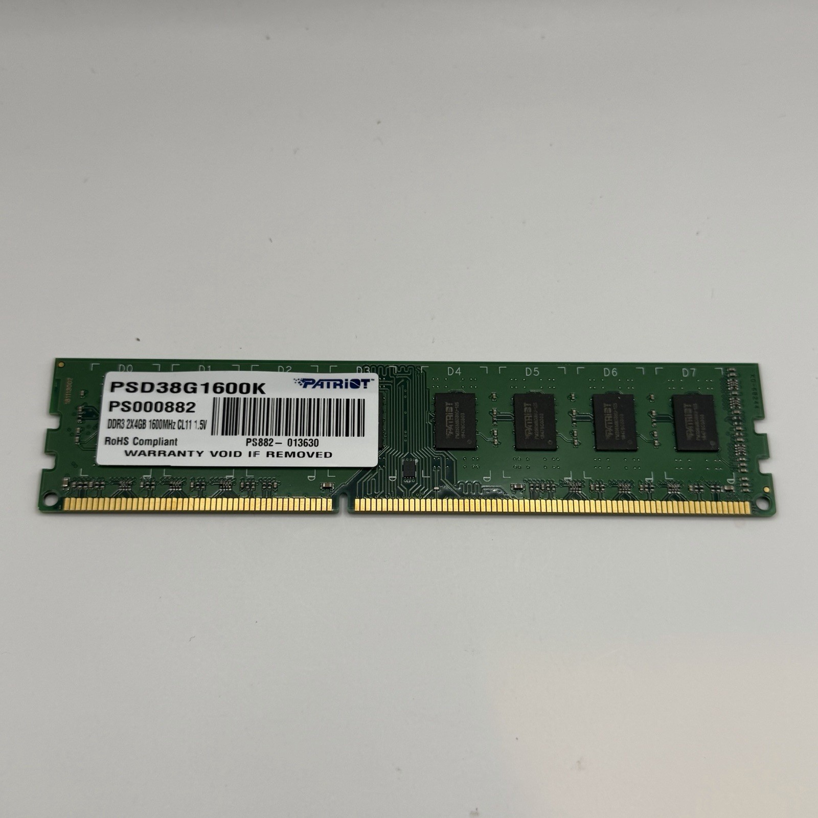 Patriot 8GB (2x4GB) DDR3 Desktop Memory Kit – PC3-12800U DDR3-1600MHz – PSD38G16