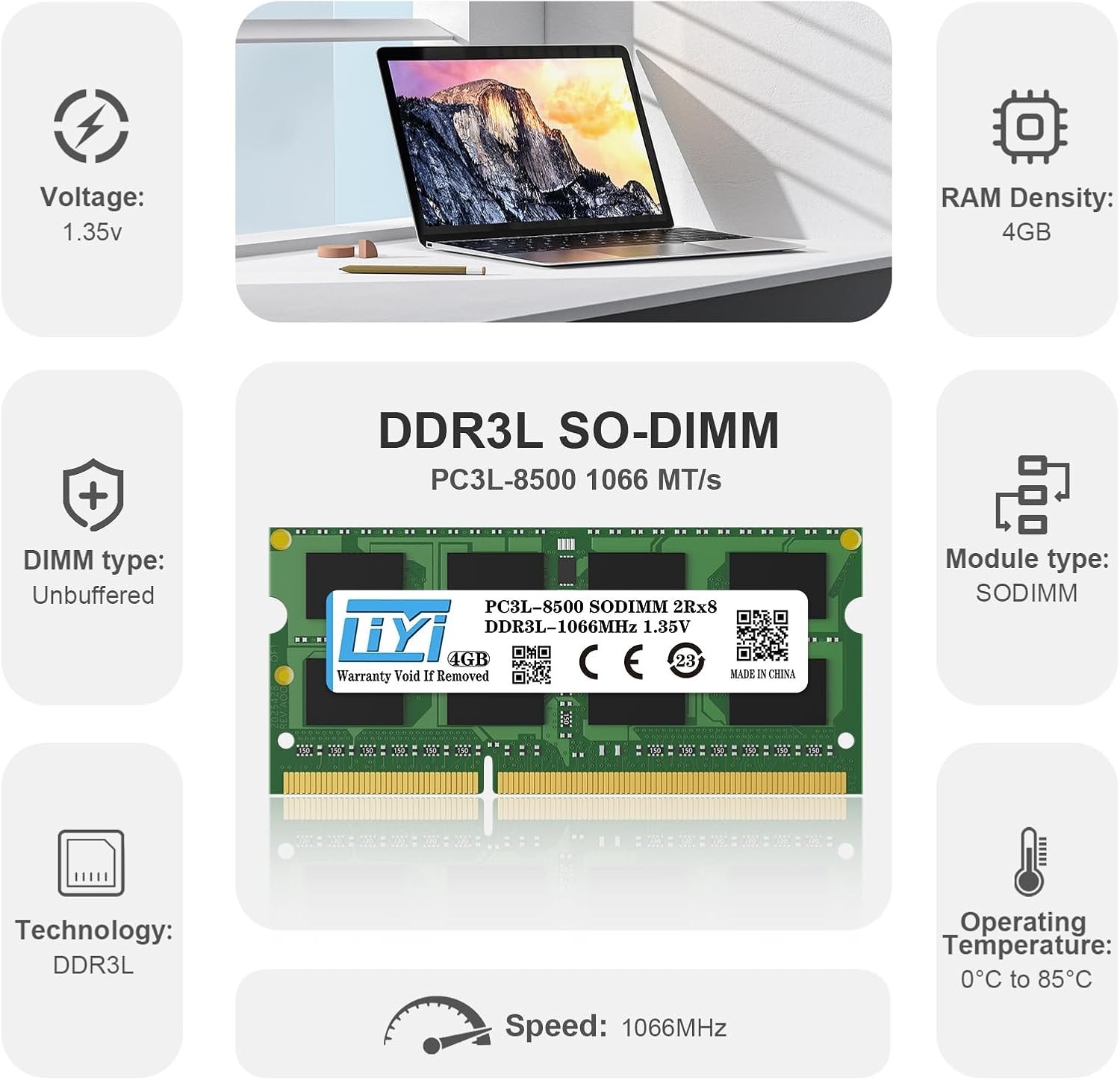 Reliable 4GB RAM SO-DIMM 1066MHz Upgrade – Low Voltage for Optimal Laptop Speed