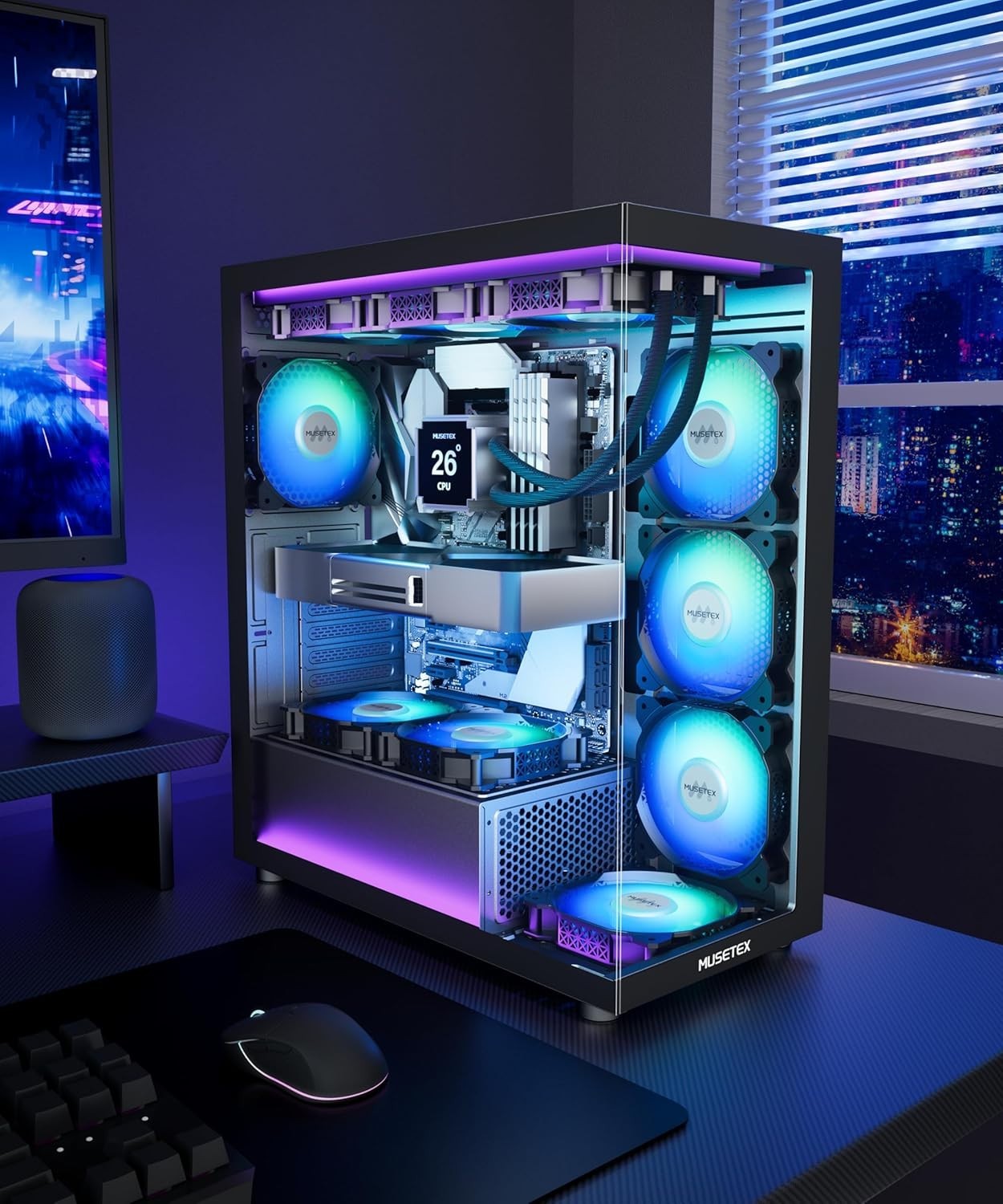 ATX Mid Tower Case with Dual Tempered Glass and RGB Lighting