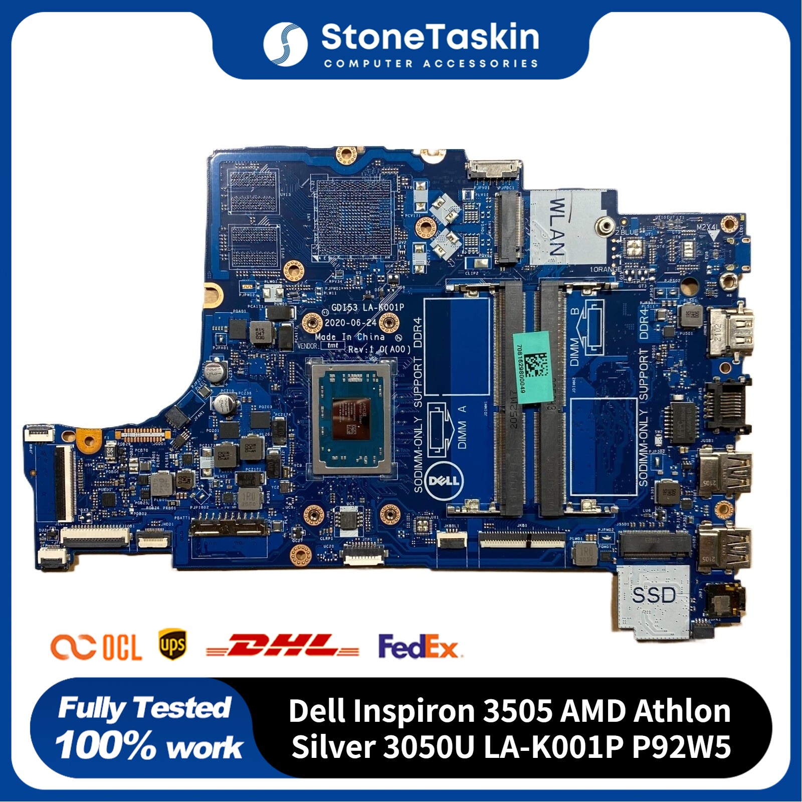 For Dell Inspiron 3505 AMD Athlon Silver 3050U Motherboard LA-K001P P92W5