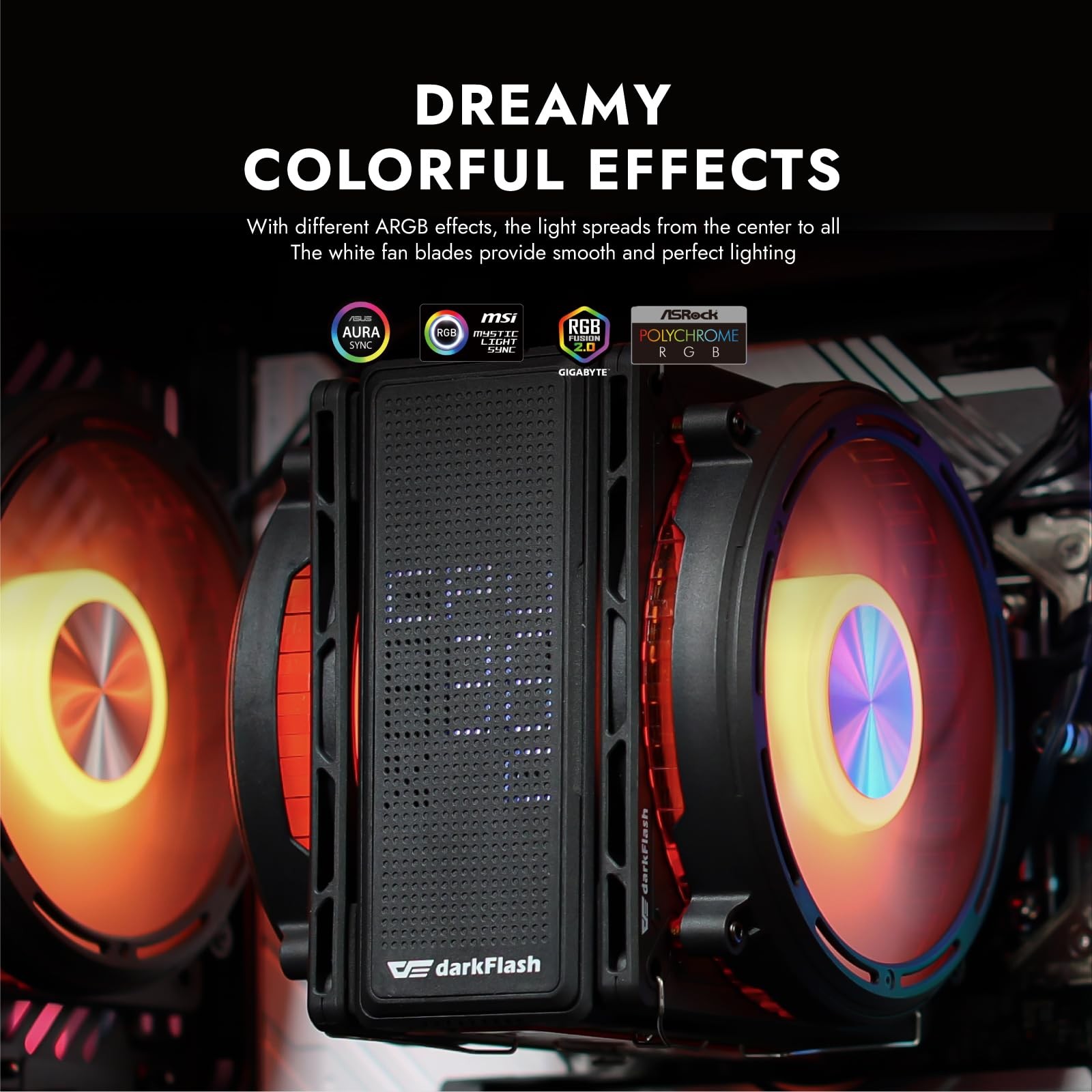 Black CPU Air Cooler E400 Plus Temp Display 235W TDP Dual 120mm PWM ARGB Fan