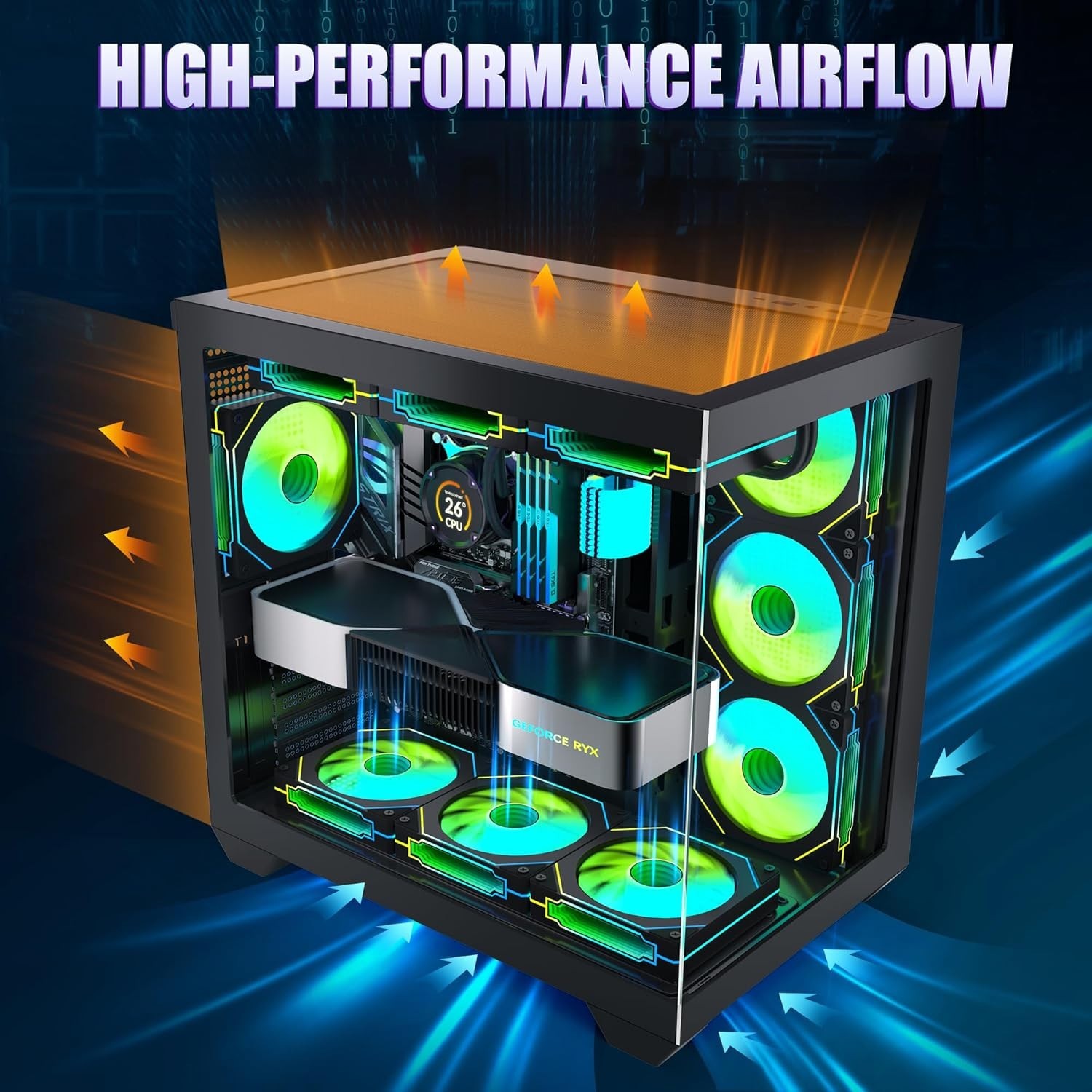 Gaming PC Case, ATX Cpmputer CASE with 7 PWM ARGB Fans Pre-Installed,Type-C Full