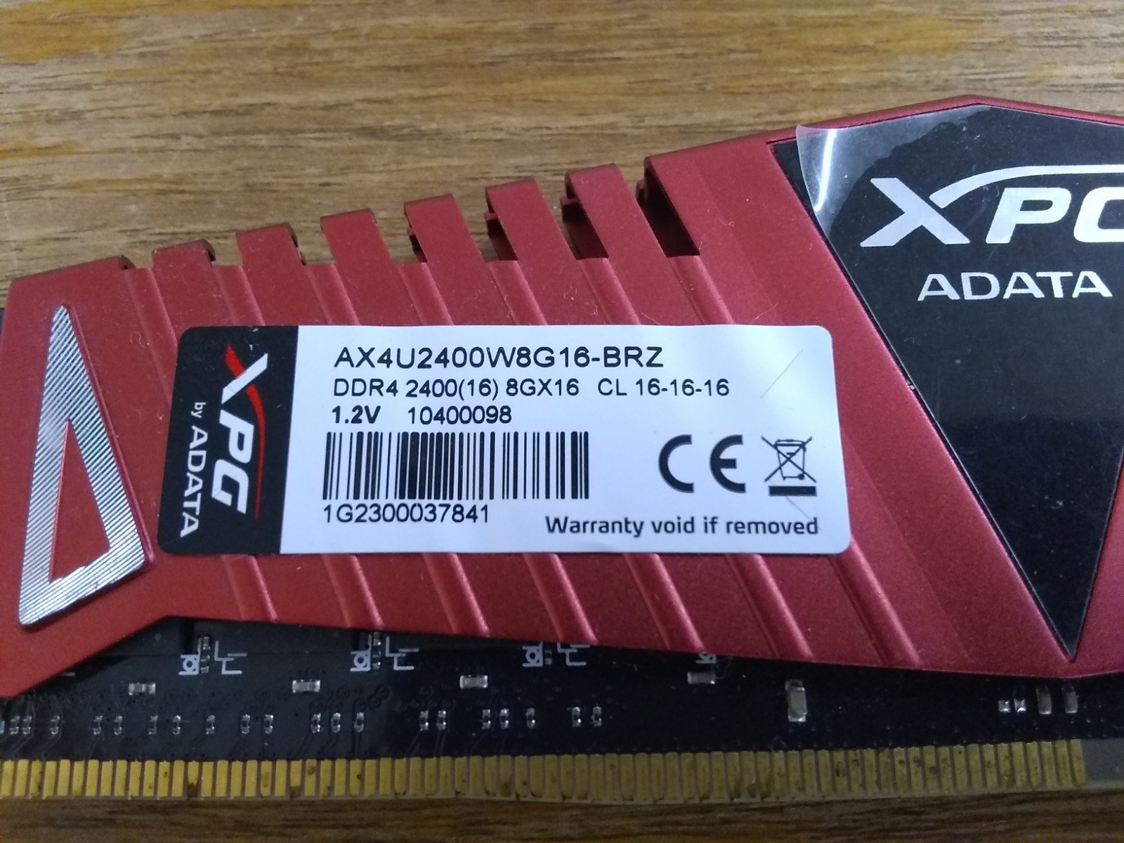 AData 8GB DDR4 2400MHz CL16 DIMM RAM Red, AX4U2400W8G16-BRZ (As-Is)