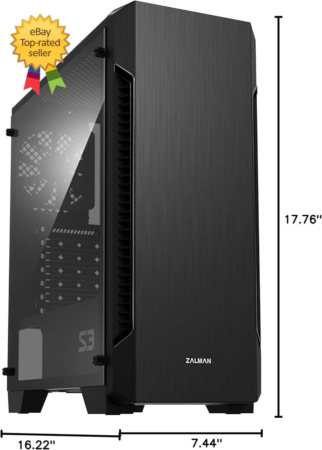 – S3 – ATX Mid-Tower PC Case – Full Acrylic Side Panel – 3X Case Fan 120Mm Pre-I