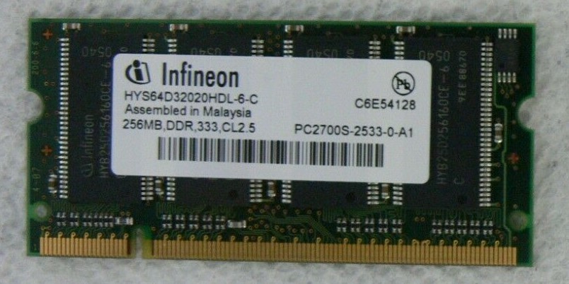 2- 256MB 2RX16 DDR 333 PC2700 DDR-333MHZ 200PIN SODIMM NON-ECC DUAL RANK 16X16