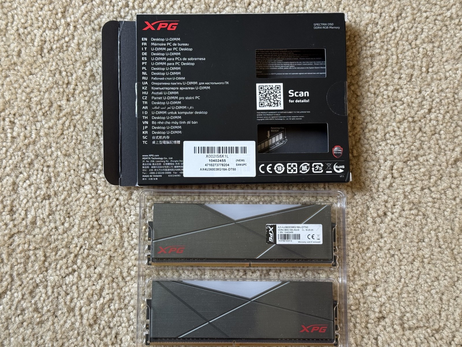 XPG SPECTRIX D50 RGB 16GB 2x8GB DDR4-3600 CL16 Desktop RAM