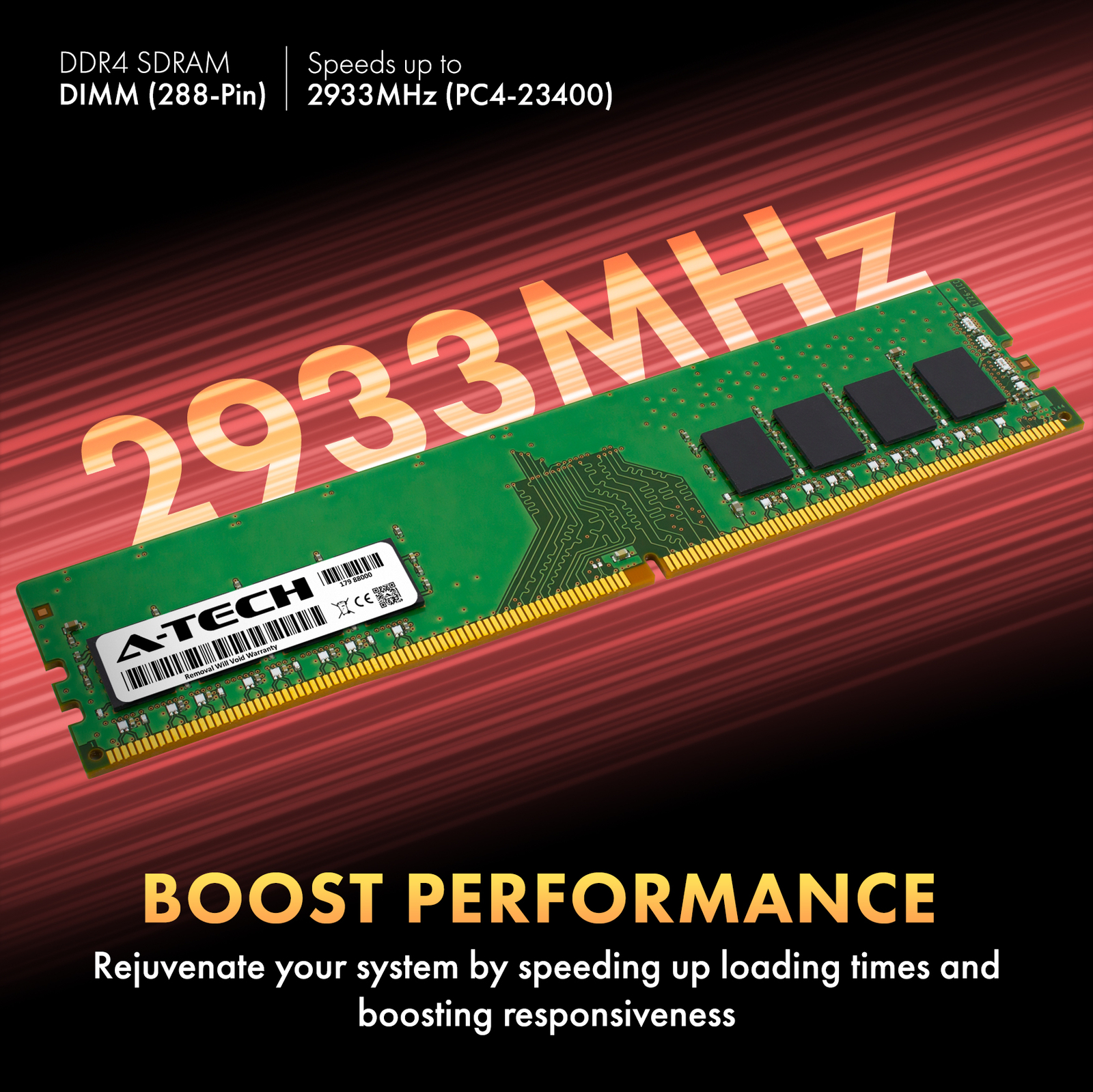 A-Tech 32GB PC4-23400 Desktop DDR4 2933 MHz Non-ECC DIMM 288-Pin 2Rx8 Memory RAM