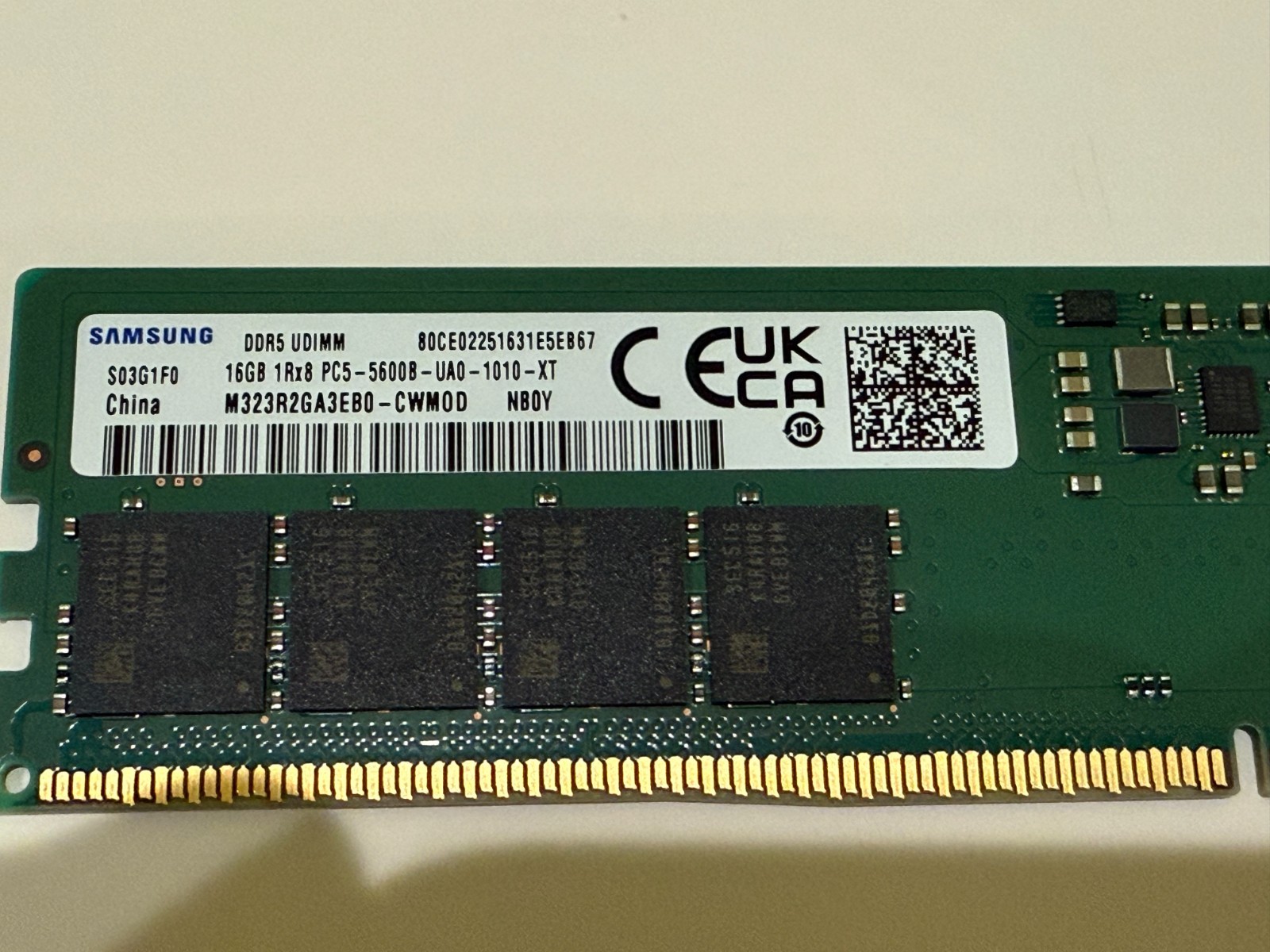 Samsung 16GB DDR5 5600MHz PC5-44800 CL46 UDIMM 1Rx8 Single Rank 1.1V Non-ECC DIM