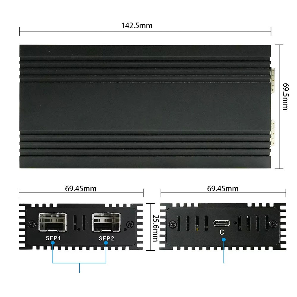 USB4 to Dual-port Fiber SFP+ 10Gb Network Card Compatible with Thunderbolt 3/4