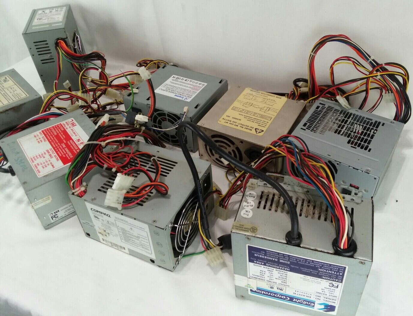 LOT OF 8 – Different Assorted Computer Power Supply Units w/ Wiring – untested