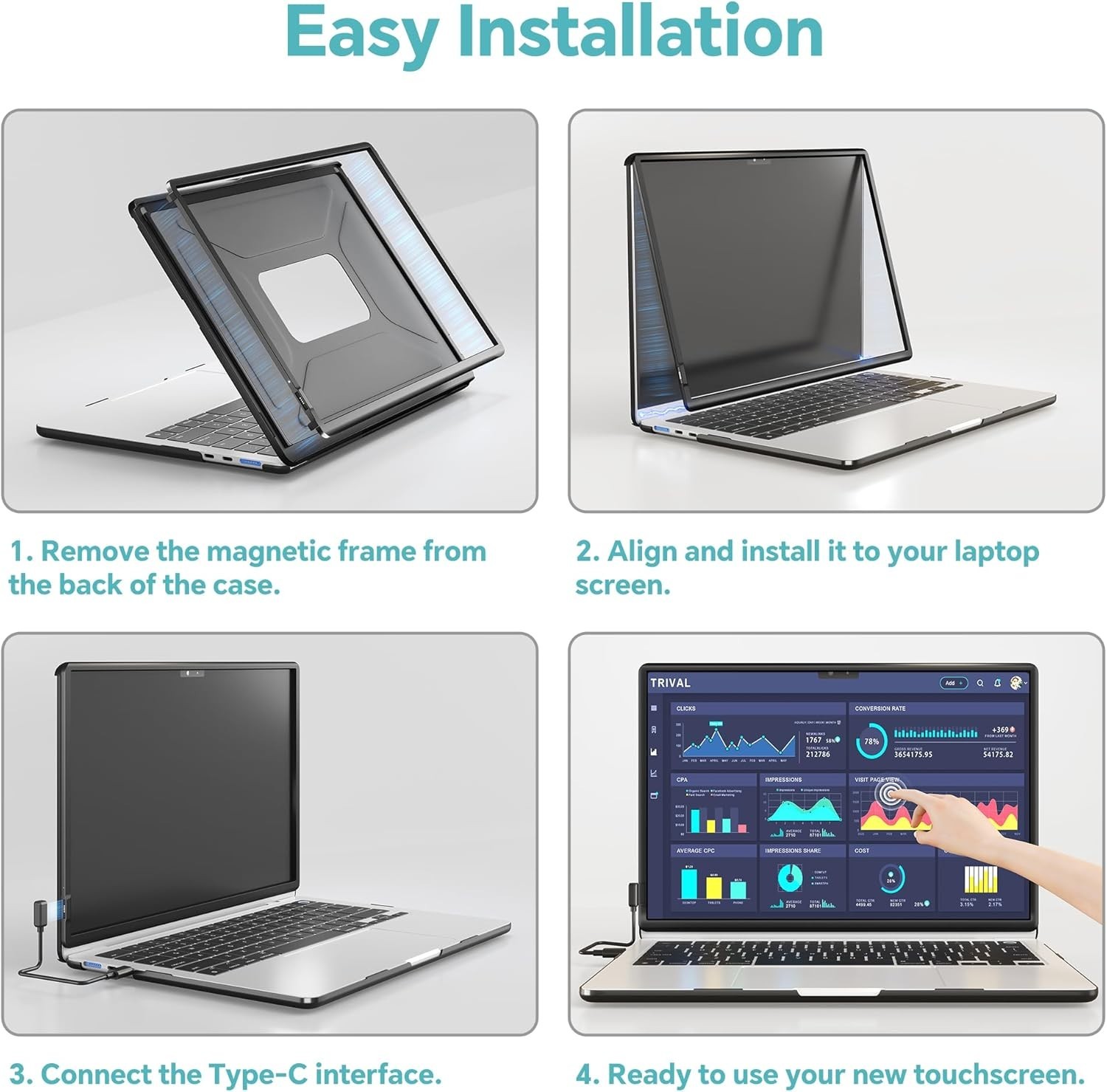 Magnetic Touchscreen Frame for MacBook Air 15″, IR Multi-Touch, Plug & Play Styl