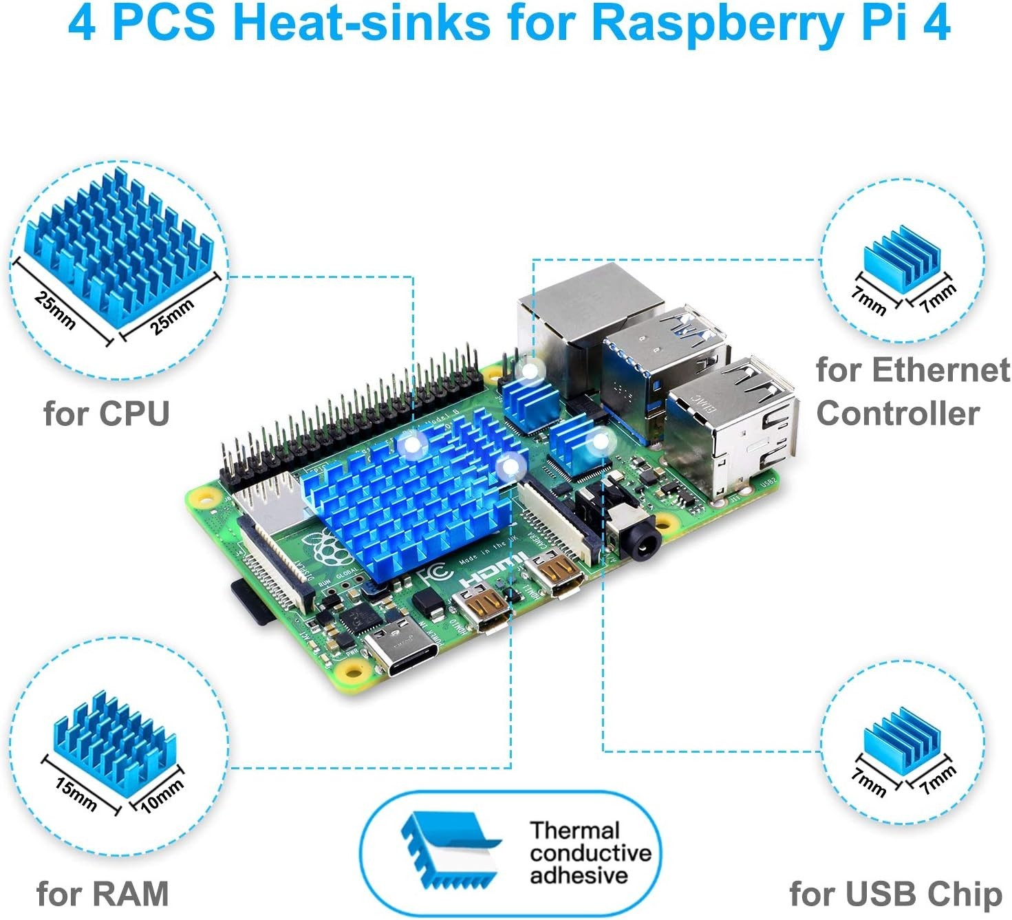 Portable Raspberry Pi 4B Enclosure with Built-in Fan and Heatsinks for Cooling