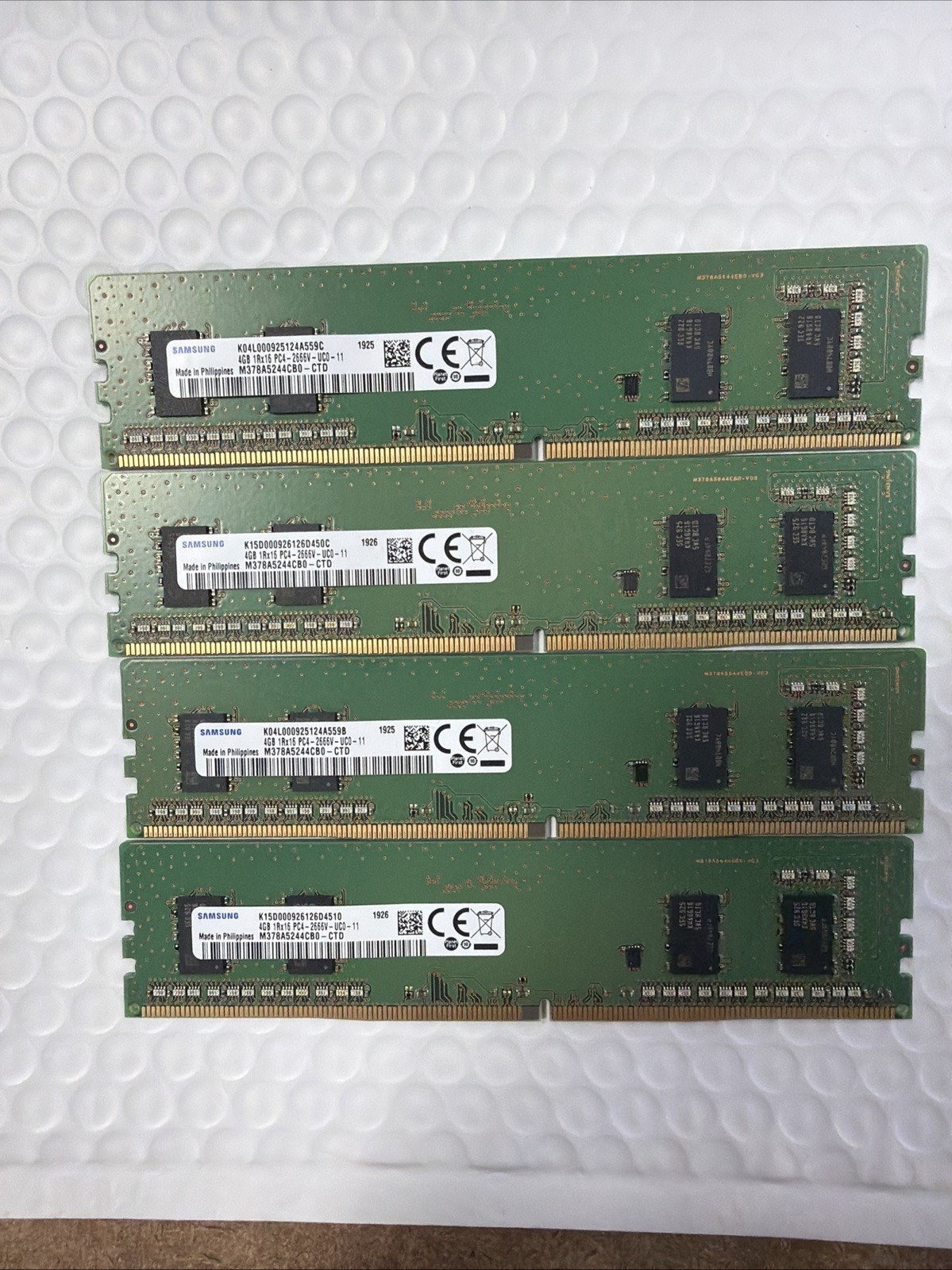Lot of 4 Samsung 4GB 1Rx16 DDR4 PC4-2666V M378A5244CB0 DESKTOP RAM