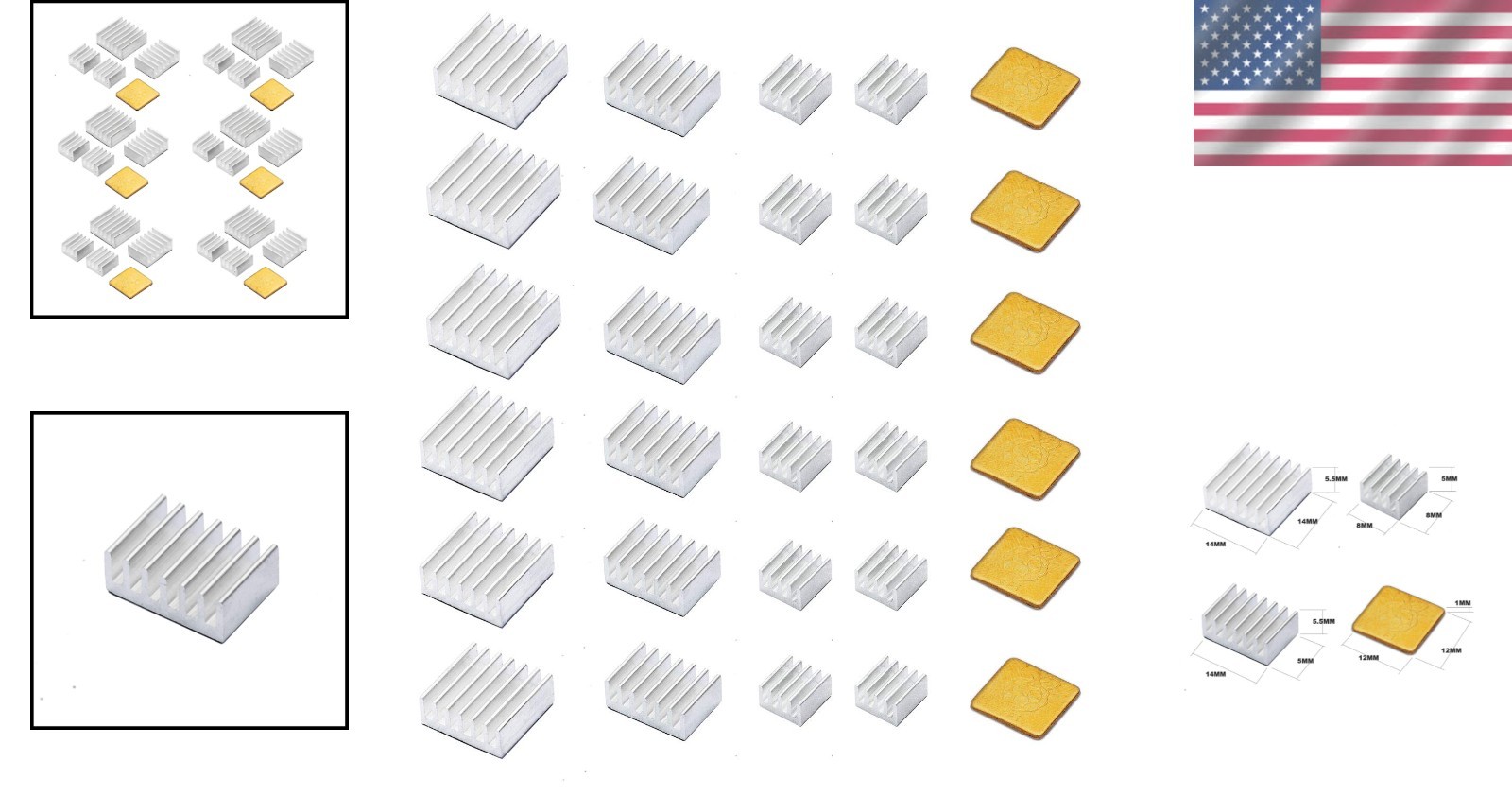 30 PCS Heatsink Kit for Raspberry Pi – Copper & Aluminum with Adhesive