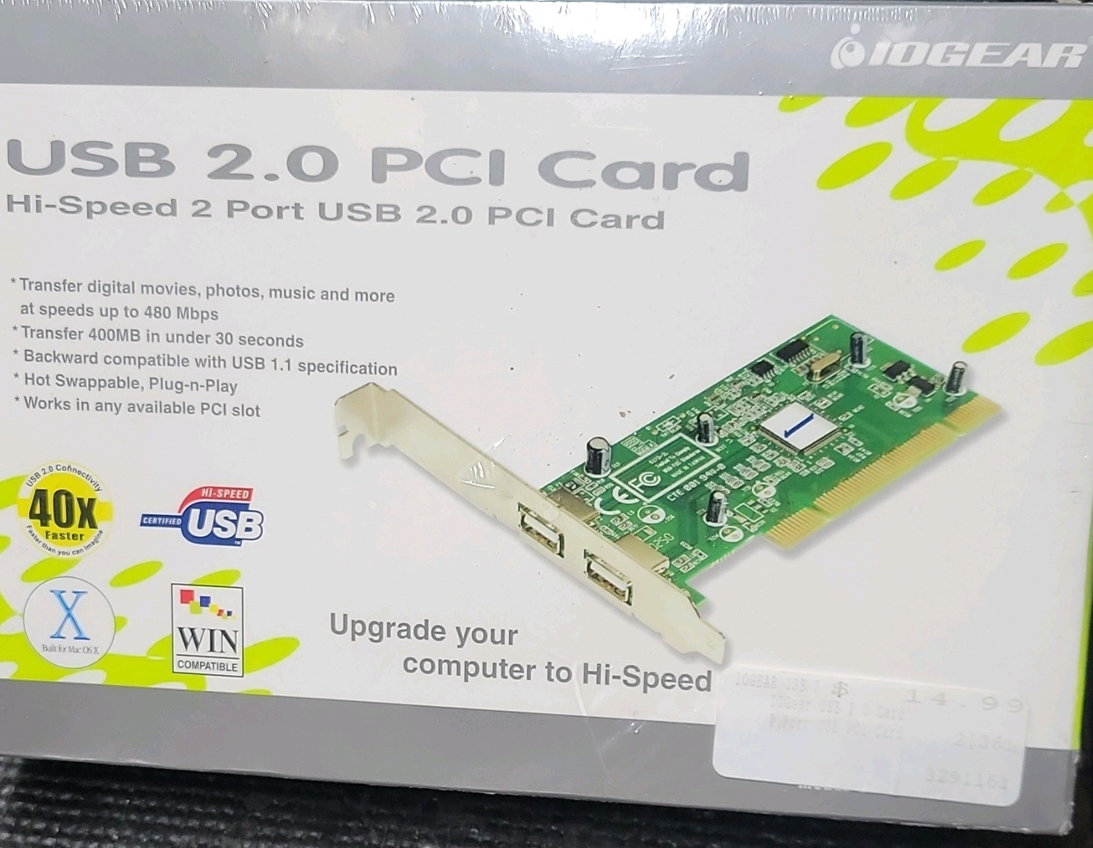 Vintage IOGEAR USB 2.0 PCI Card 2-Port Wired Model GIC220U 480 Mbps
