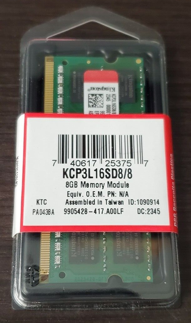 Kingston 8GB DDR3 1600MT/s Non-ECC Unbuffered SODIMM, KCP3L16SD8/8 (GENUINE NEW)