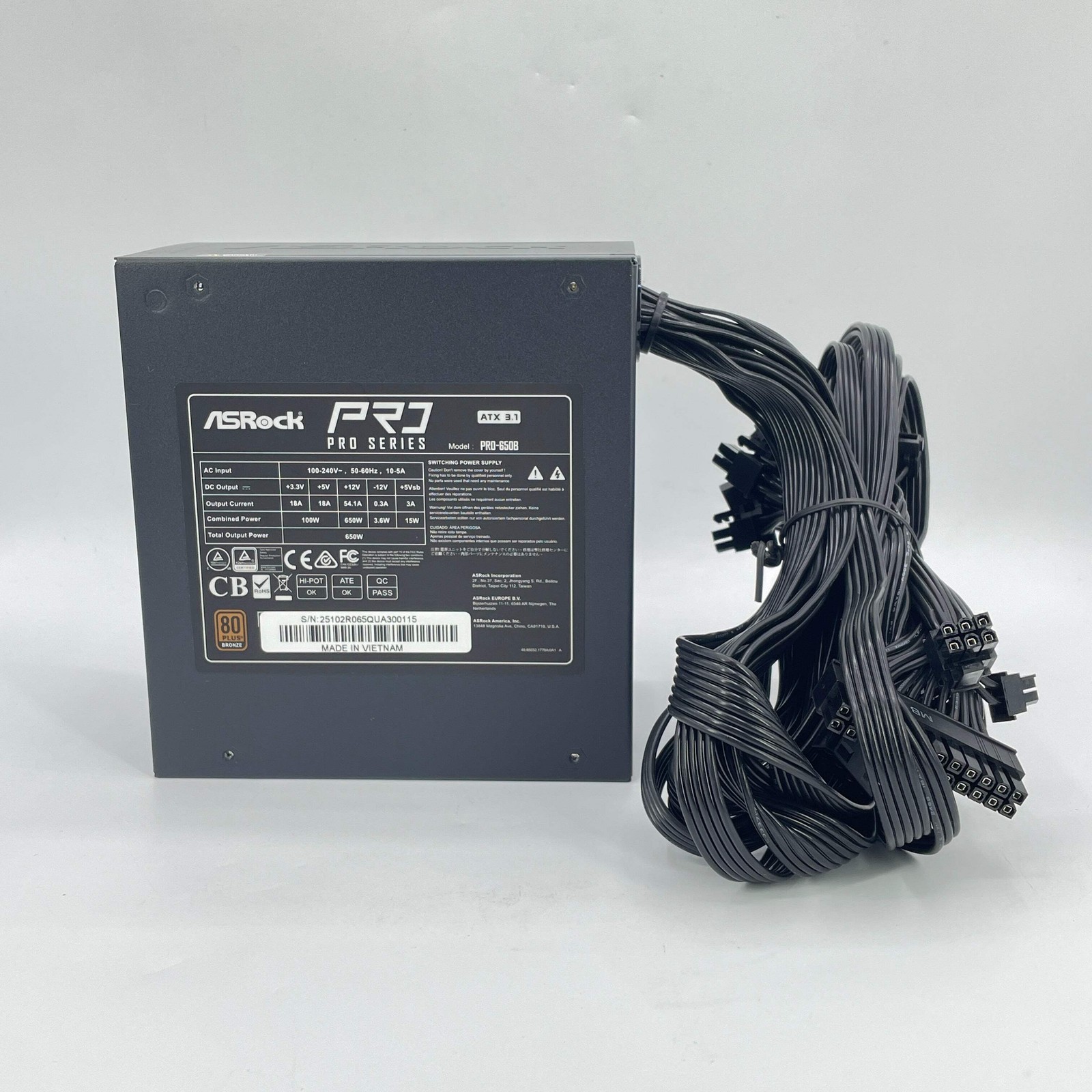 New ASRock Pro-650B PRO-650B 80 Plus Bronze 650W Non Modular Power Supply