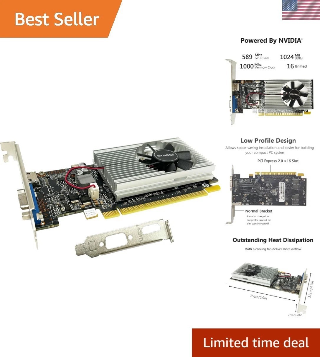 Low Profile Nvidia GeForce GT 210 GPU, 1024MB, PCI Express 2.0 – Easy Install
