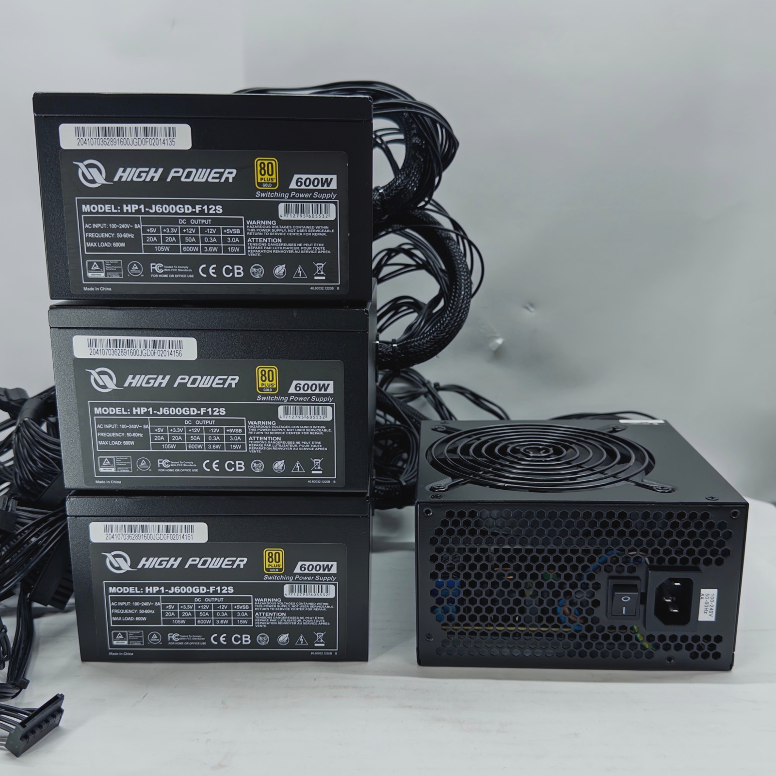 LOT 4 High Power 600W 80 Plus Gold Non-Modular Power Supply HP1-J600GD-F12S