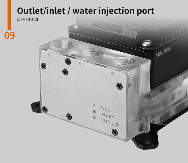 Barrow CPU block integrated pump reservoir for INTEL or AMD – USA Stock