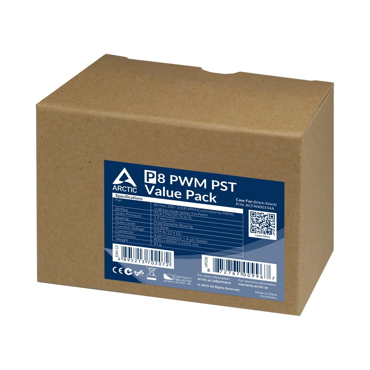 Arctic P8 PWM PST (5-Pack) 80mm, Fan Speed: 200-3000 RPM Case Fan – Black/Black