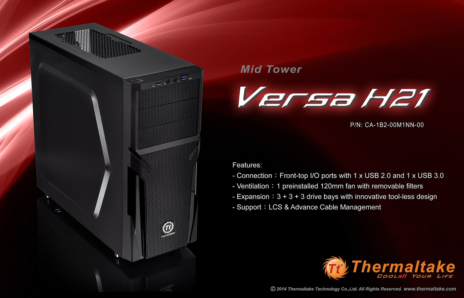 Thermaltake Versa H21 SPCC ATX Mid Tower Computer Chassis CA-1B2-00M1NN-00,Bl