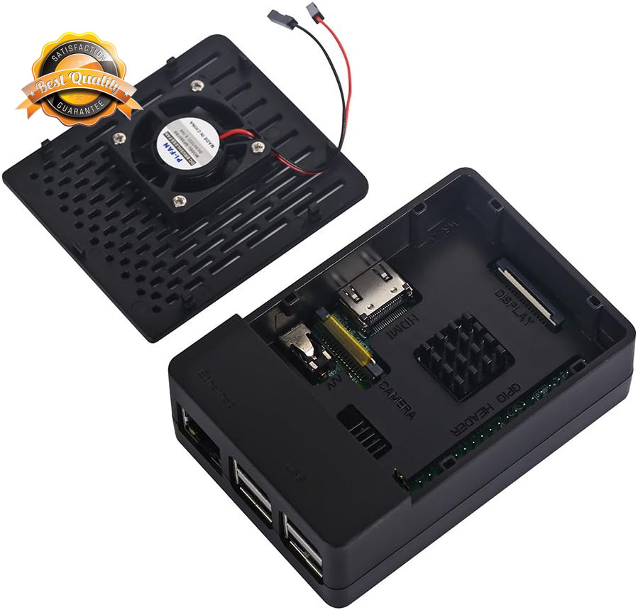 Raspberry Pi 3 B+ Case Cooling Fan Heatsinks ABS Enclosure Black Cover