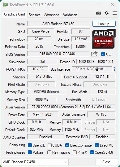 AMD Radeon R7 450 4GB Graphics Core Next GDDR5 Graphics Card