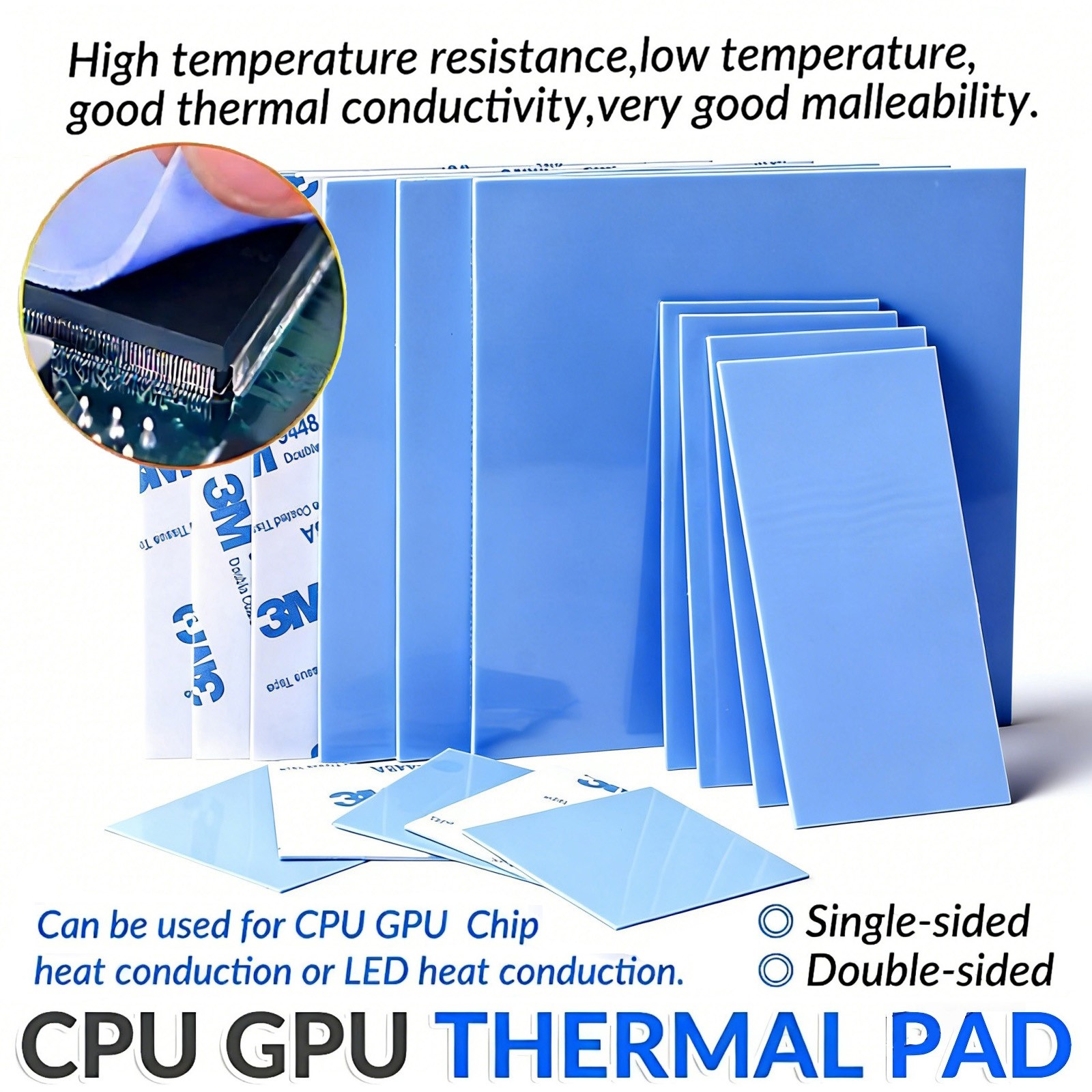 CPU GPU Thermal Pad Heatsink Cooling Conductive Silicone Heatsinks 0.5-3mm Thick