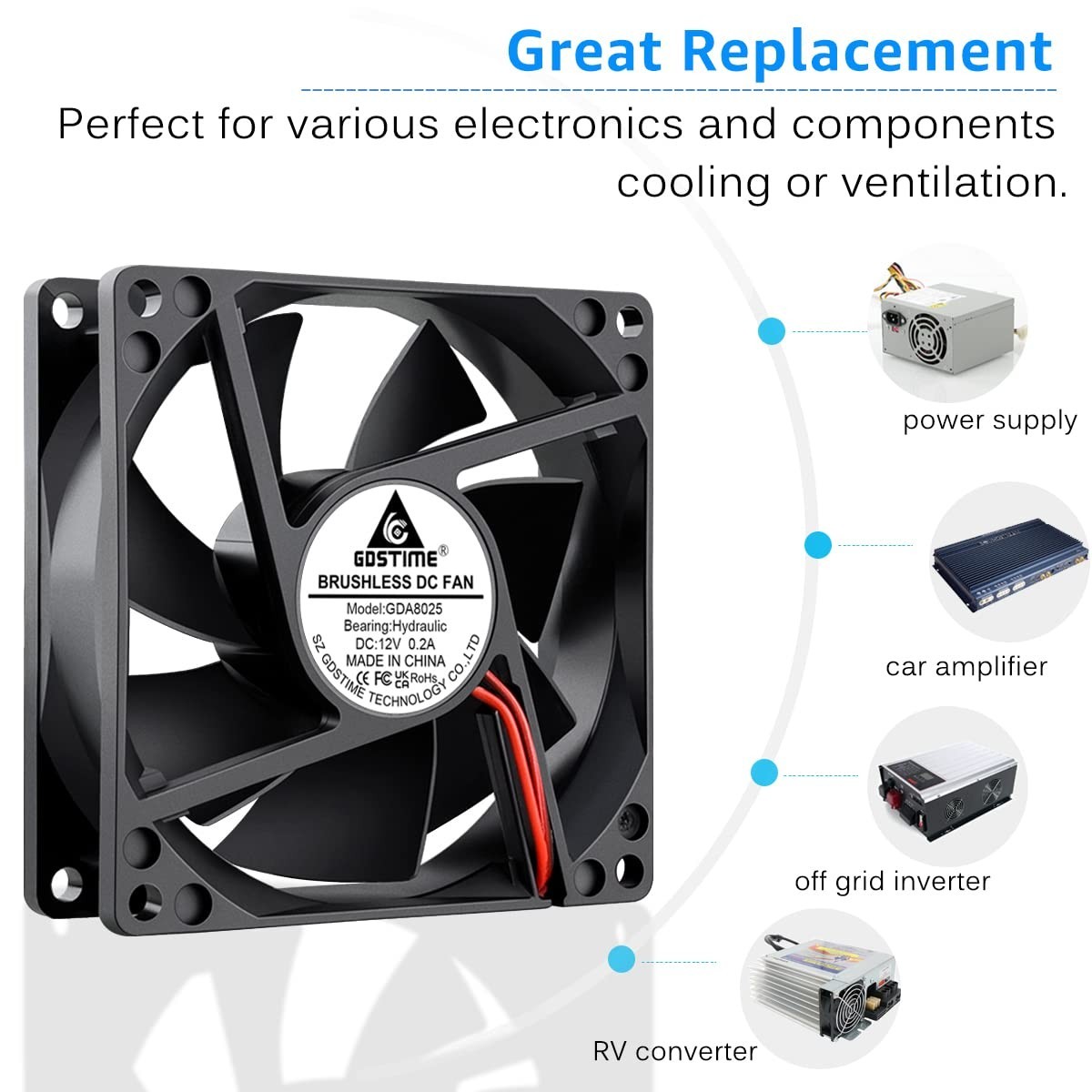 80Mm x 80Mm x 25Mm 12V IP67 Waterproof DC Cooling Fan Dual Ball Bearing Ventilat