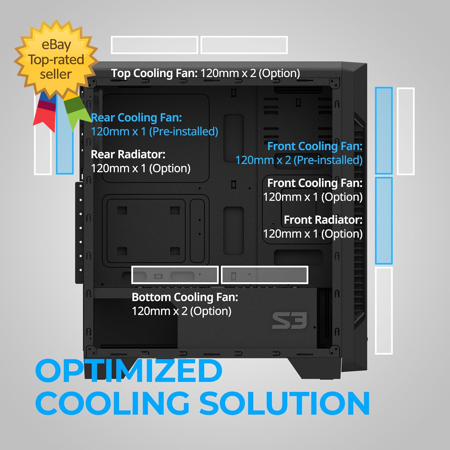 – S3 – ATX Mid-Tower PC Case – Full Acrylic Side Panel – 3X Case Fan 120Mm Pre-I
