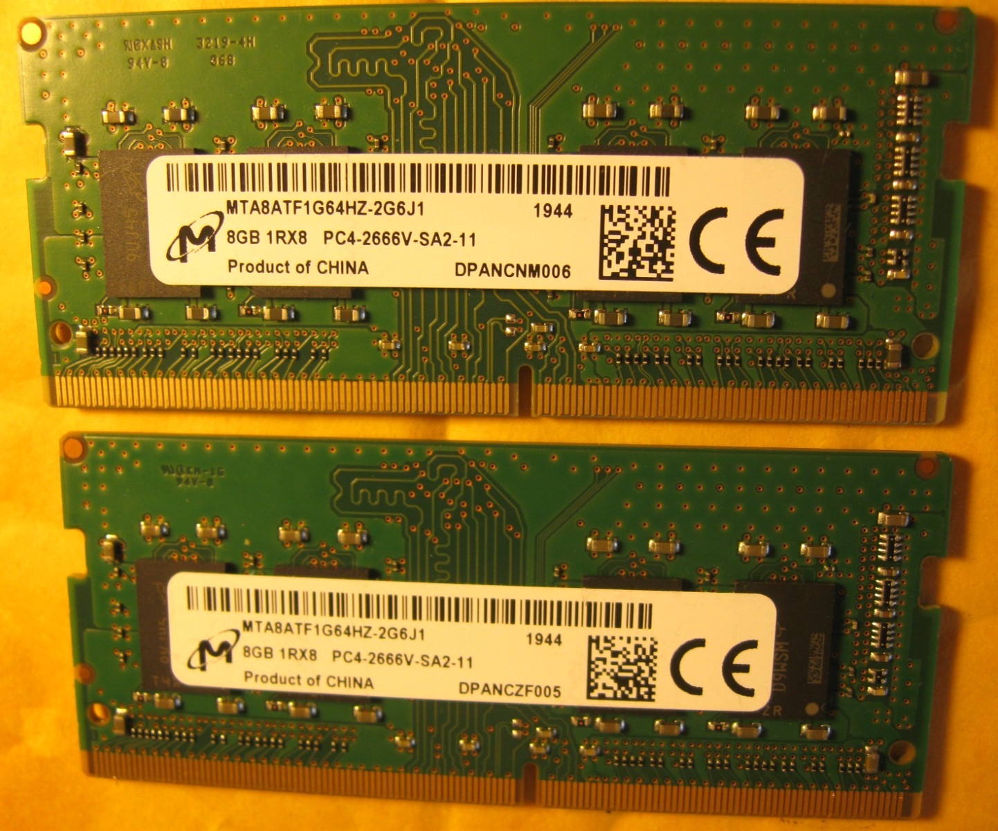 LOT of 2 MICRON 16GB (2x 8GB) DDR4 1RX8 PC4-2666V-SA2-11 MTA8ATF1G64HZ – TESTED