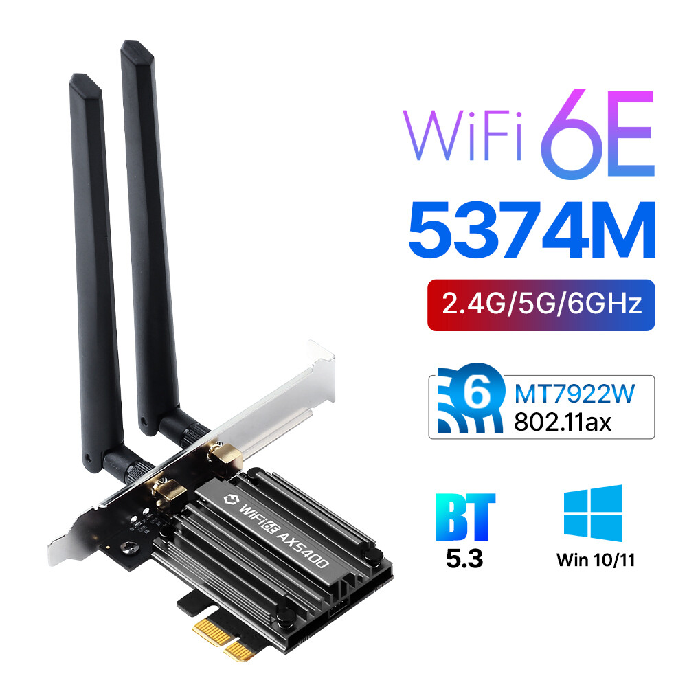 Desktop PCI-E Network Card WiFi 6E Tri-band 5374Mbps 802.11ax BT5.3 WiFi Adapter