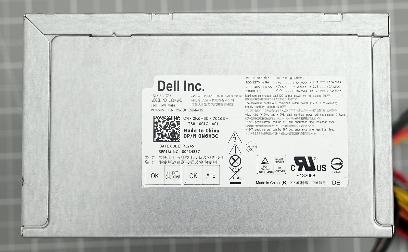 Dell 300W Power Supply Unit L300NM-00 N6H3C PS-6301-05D EX++