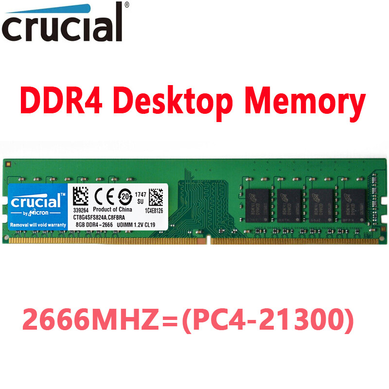 Crucial DDR4 8GB 2666 Mhz PC4-21300 288pins Desktop Memory Dimm Ram 1X8GB