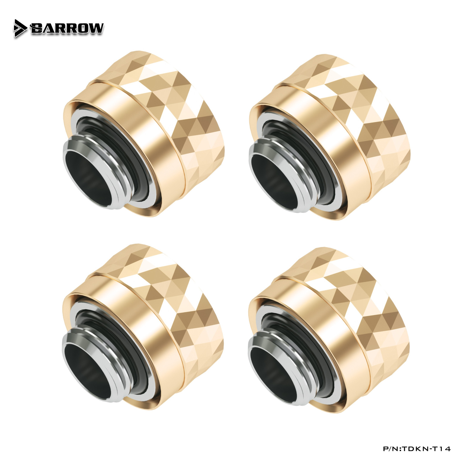 4 Pack Barrow Dazzle G1/4″ to 14mm Hard Tubing Compression Fitting Gold TDKN-T14