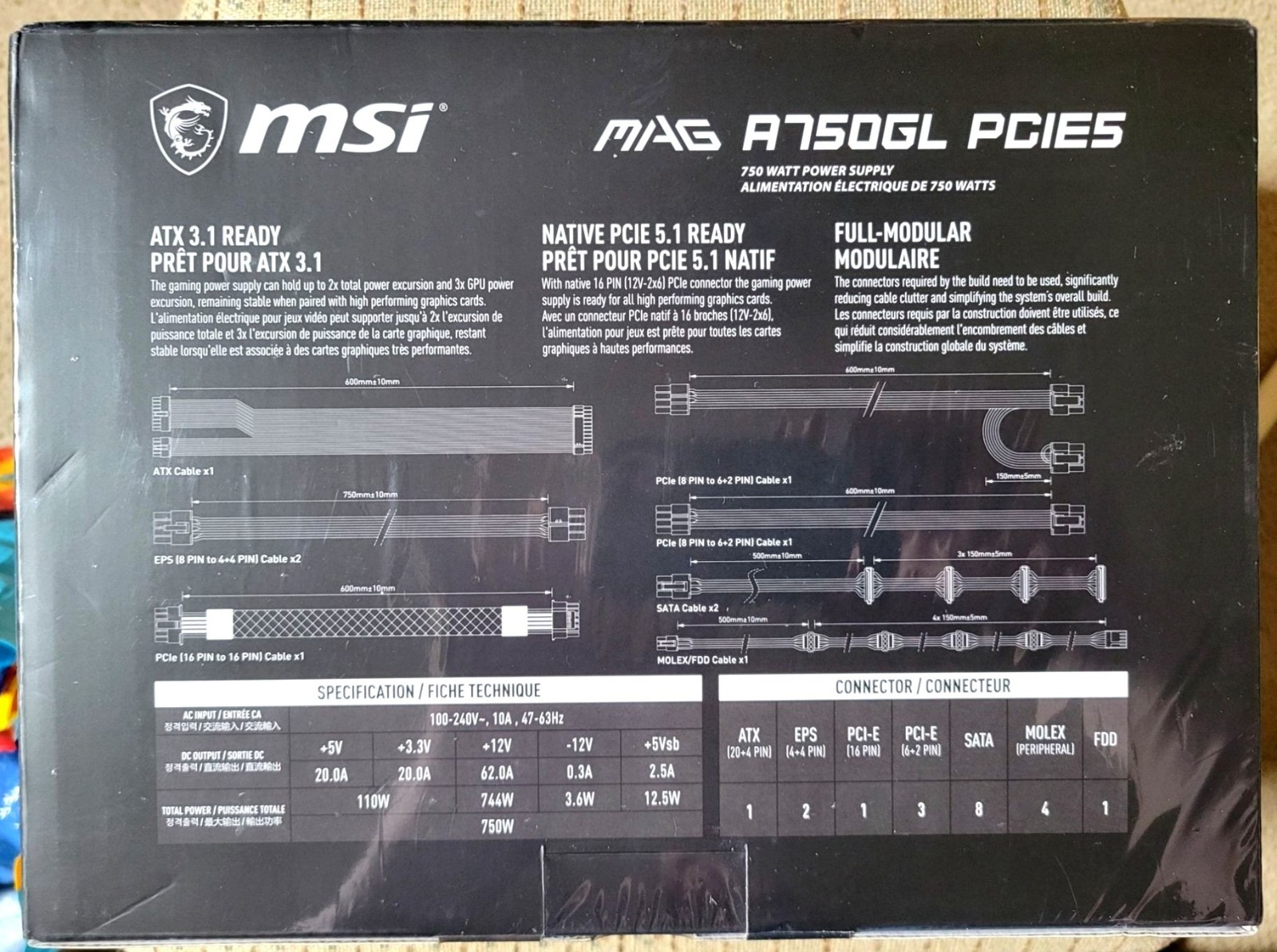 MSI MAG A750GL PCIE5 Fully Modular Compact Gaming 750W Power Supply 80+ Gold