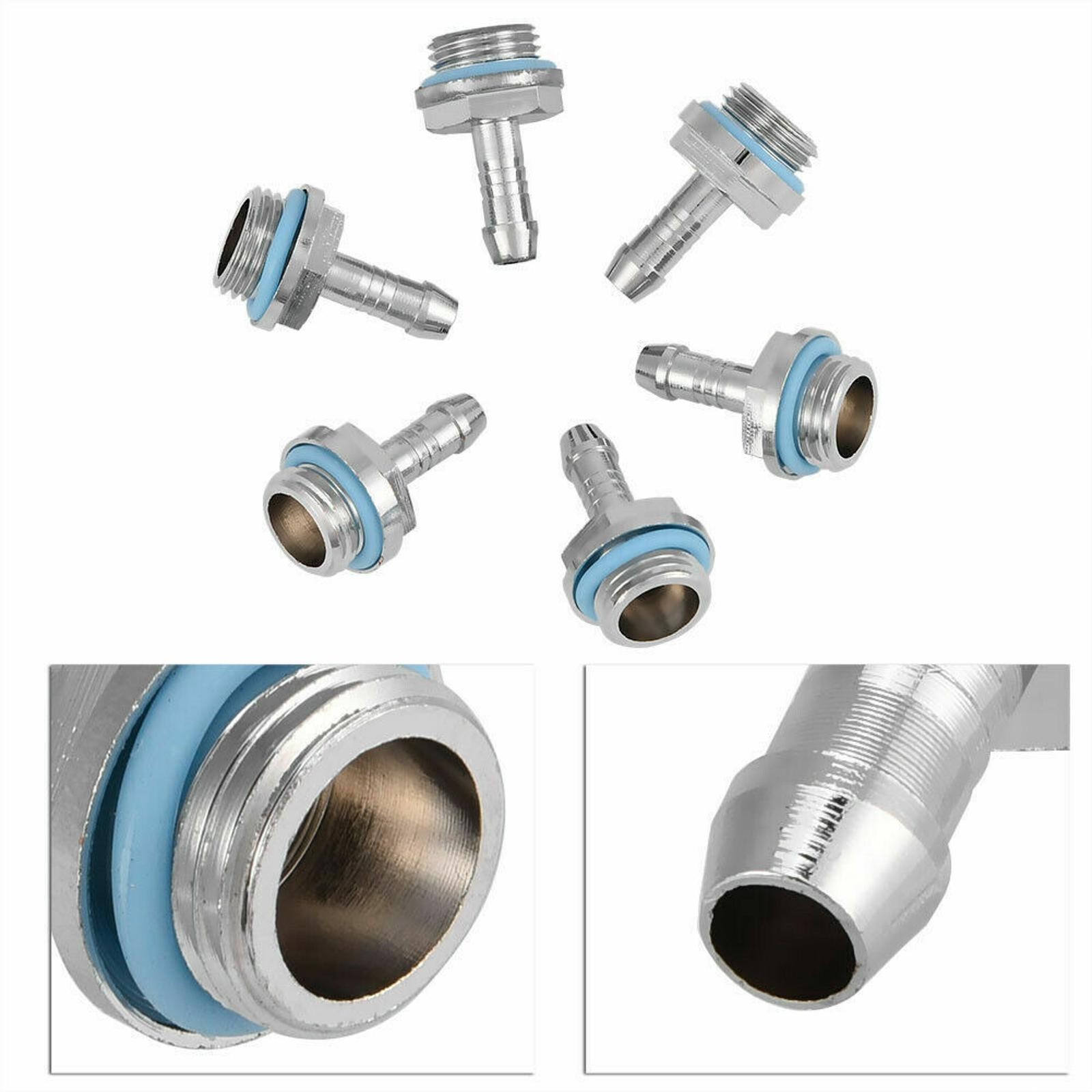 6pcs Connector G1/4 Thread Barb Water Cooling Fitting For ID 7-8mm Hose Tube