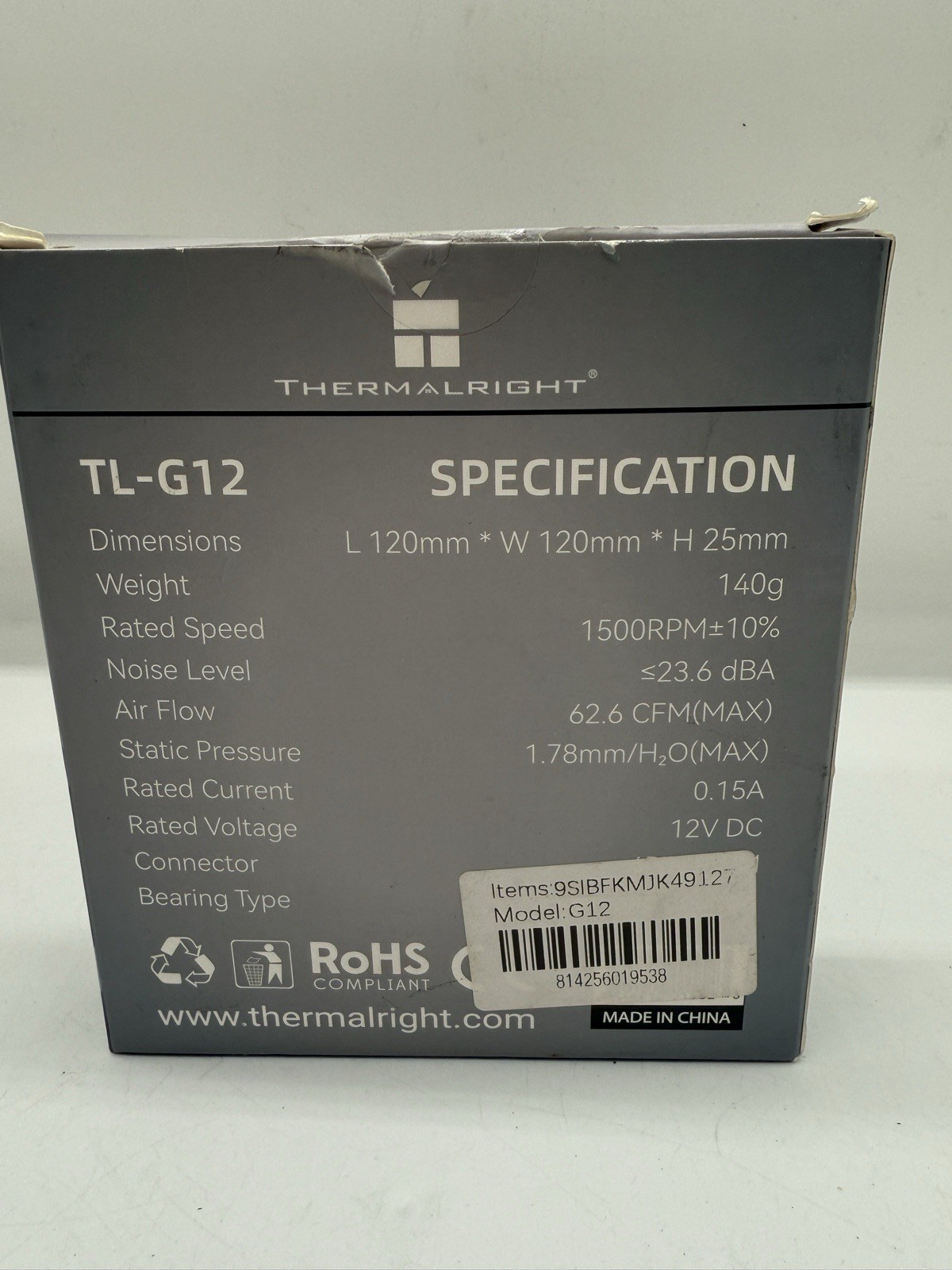 Thermalright TL‑G12 120mm PC Case Fan, 1500RPM/62CFM Airflow B16