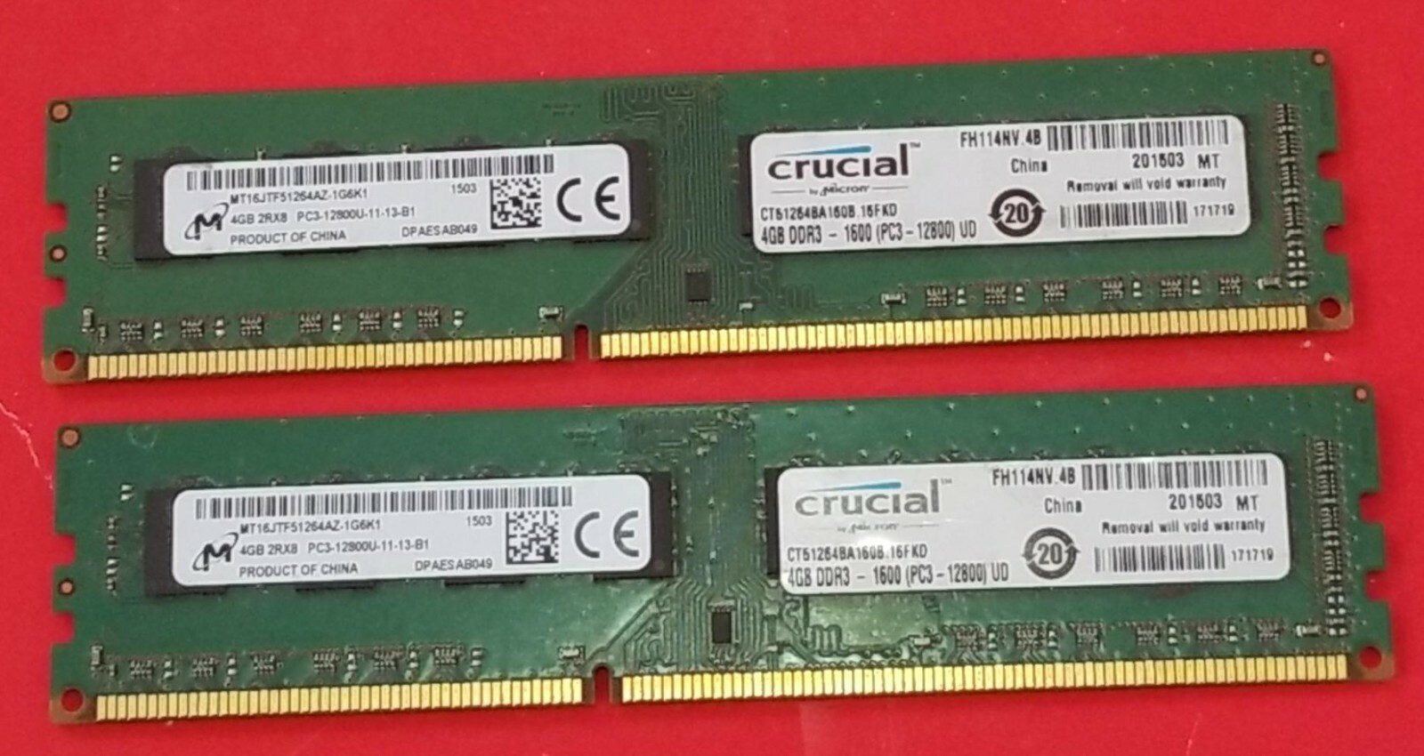 Crucial PC3-12800 8GB/ 2x4GB 1600MHz DDR3 RAM CT51264BA160B.16FKD, SOLD AS IS