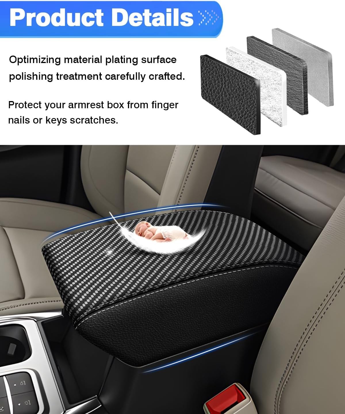 Autorder Center Console Cover for Ford Explorer 2020 2021 Carbon Fiber Black