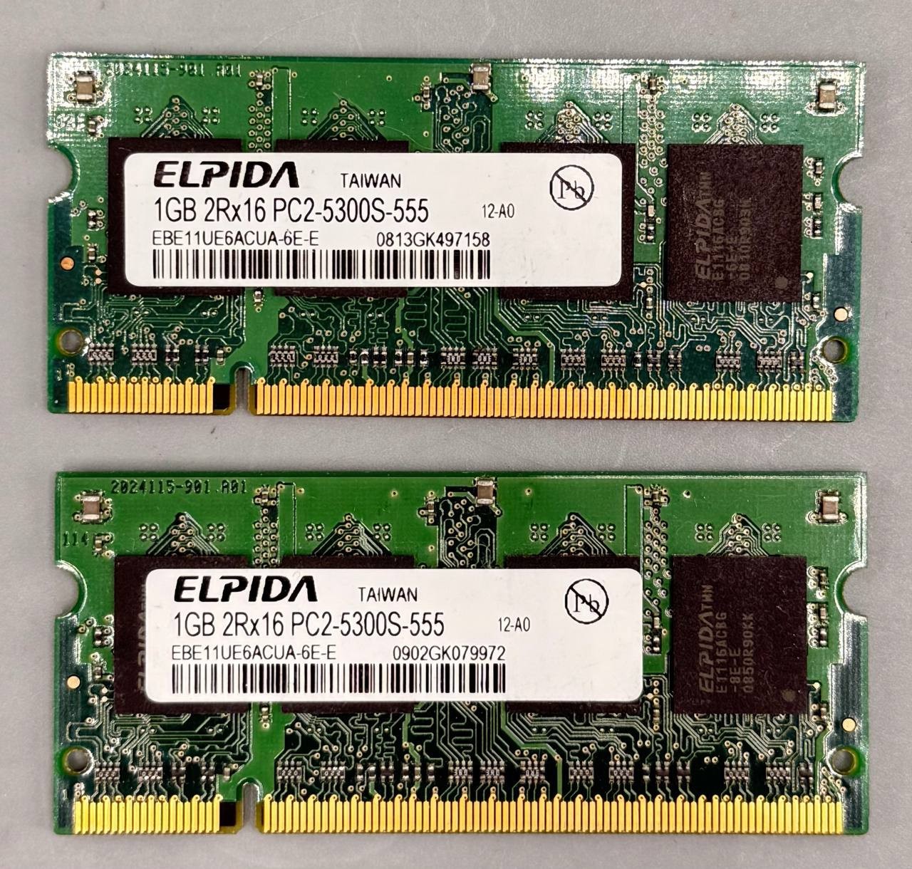2x Elpida 1GB DDR2 667MHz PC2-5300 200-Pin SODIMM Laptop RAM 2GB Kit